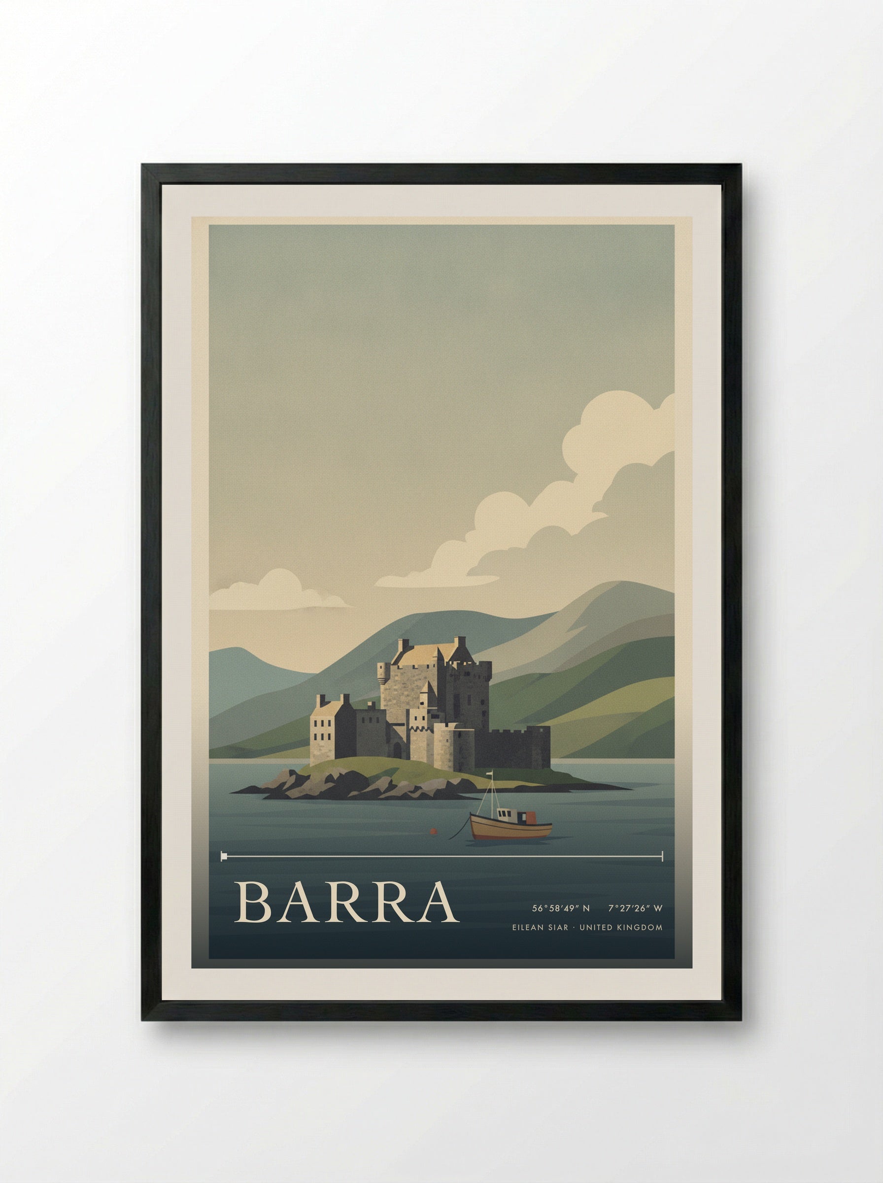 Barra Eilean Siar United Kingdom Travel Poster - Framed Print Black