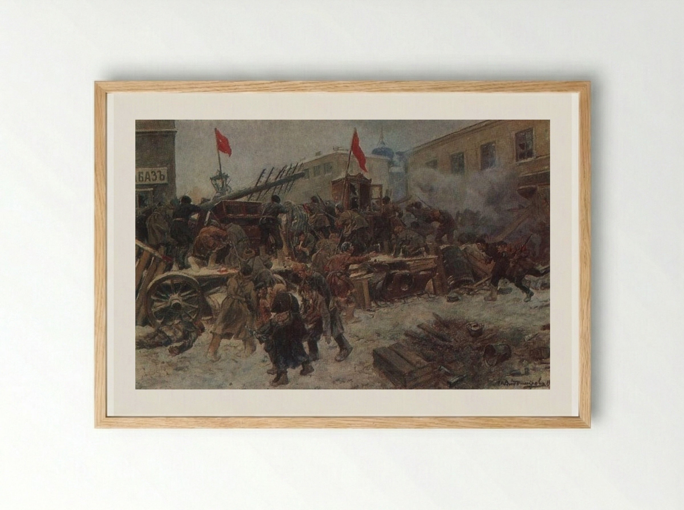 Barricade fighting in Red Presnya - Ivan Vladimirov - Framed Print Wood