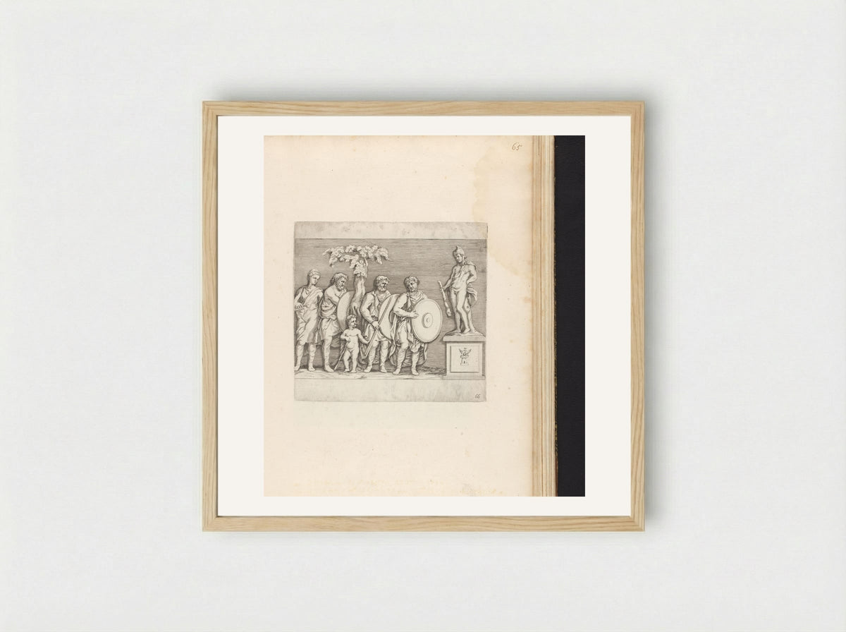 Bas-reliëf met vier soldaten en een paard - Johann Friedrich Greuter - Framed Print Wood