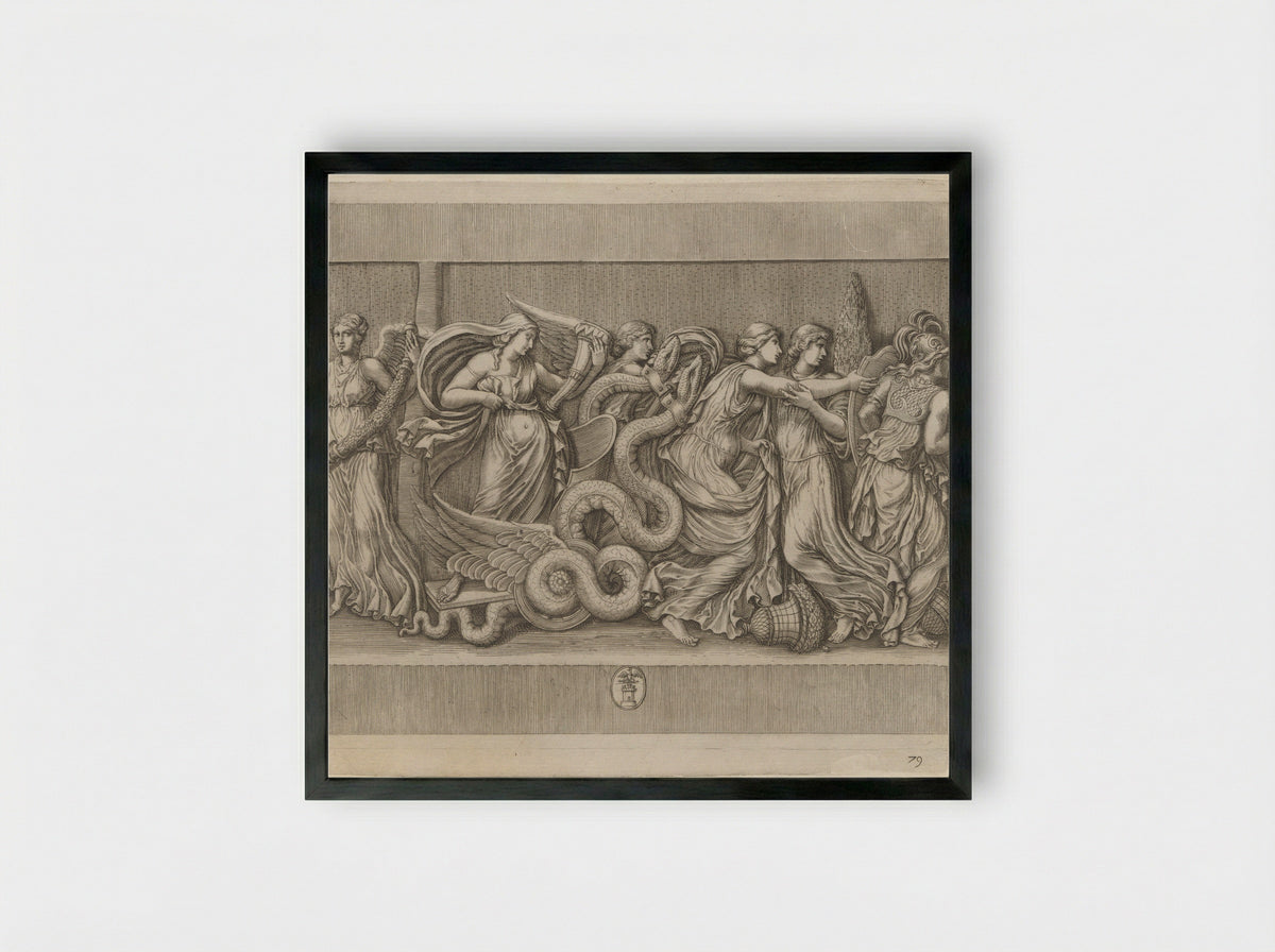 Bas-relief with Ceres on her Chariot - Matthäus Greuter - Framed Print Black