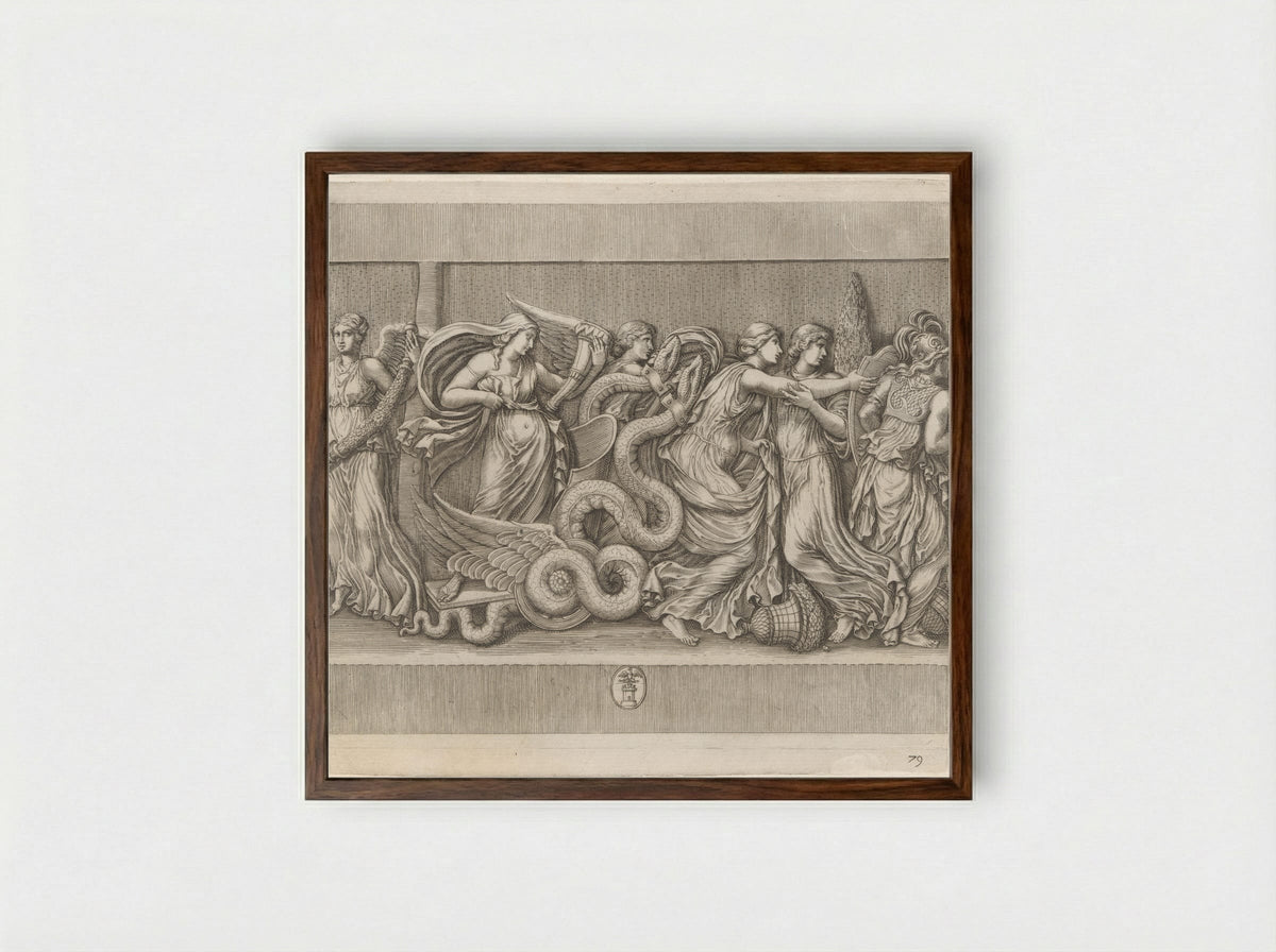 Bas-relief with Ceres on her Chariot - Matthäus Greuter - Framed Print Dark Wood