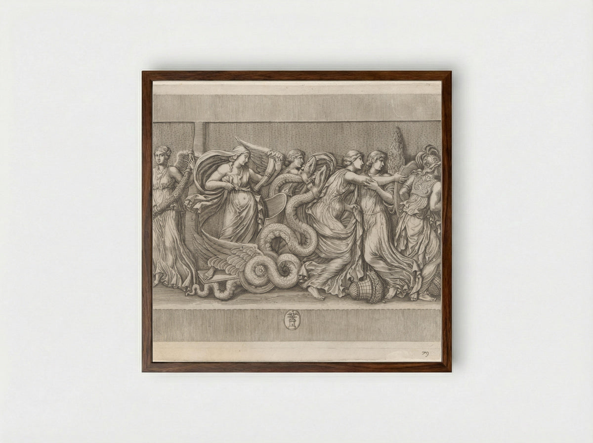 Bas-relief with Ceres on her Chariot - Matthäus Greuter - Framed Print Dark Wood