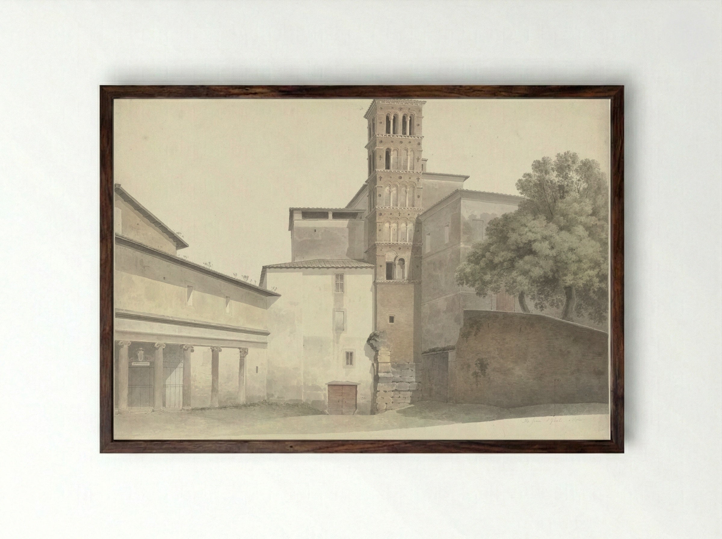 Basiliek en klooster van Santi Giovanni e Paolo in Rome - Josephus Augustus Knip - Framed Print Dark Wood