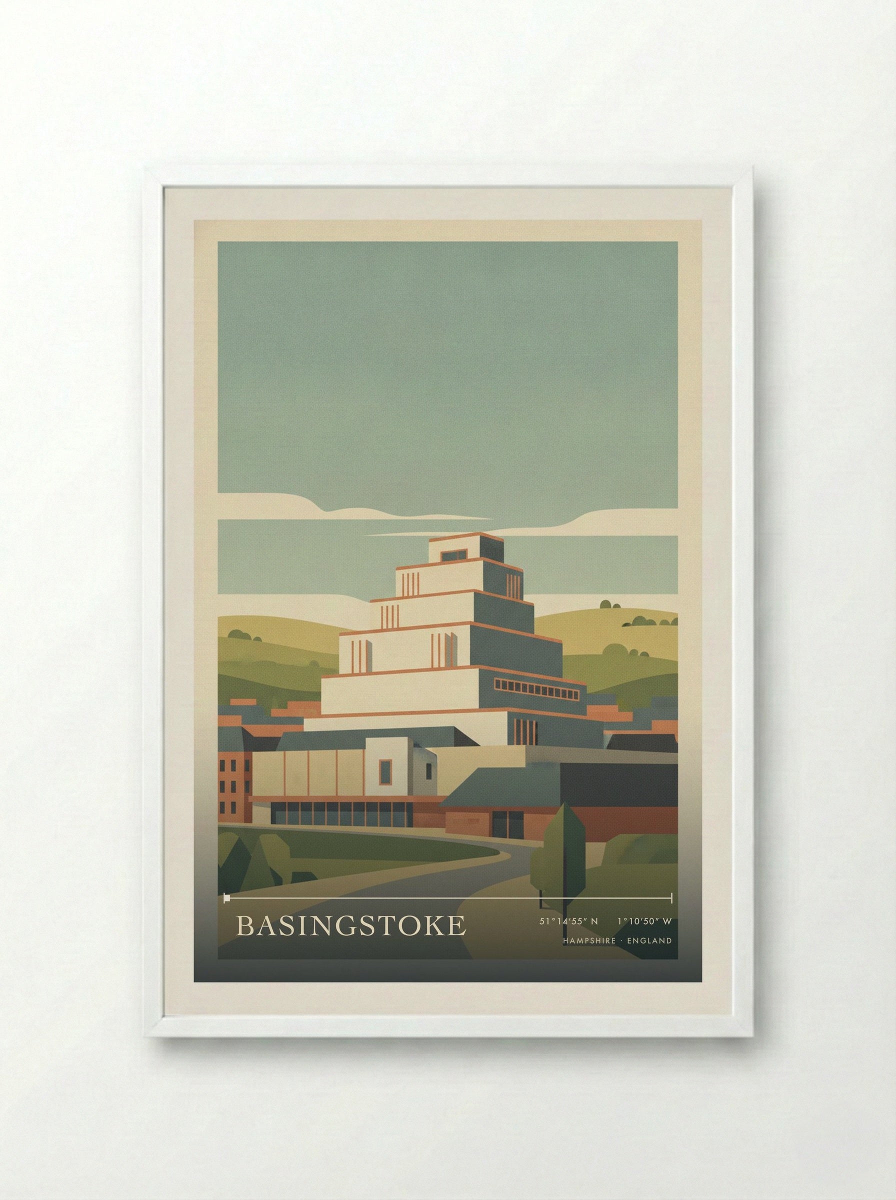 Basingstoke Hampshire England Travel Poster - Framed Print White