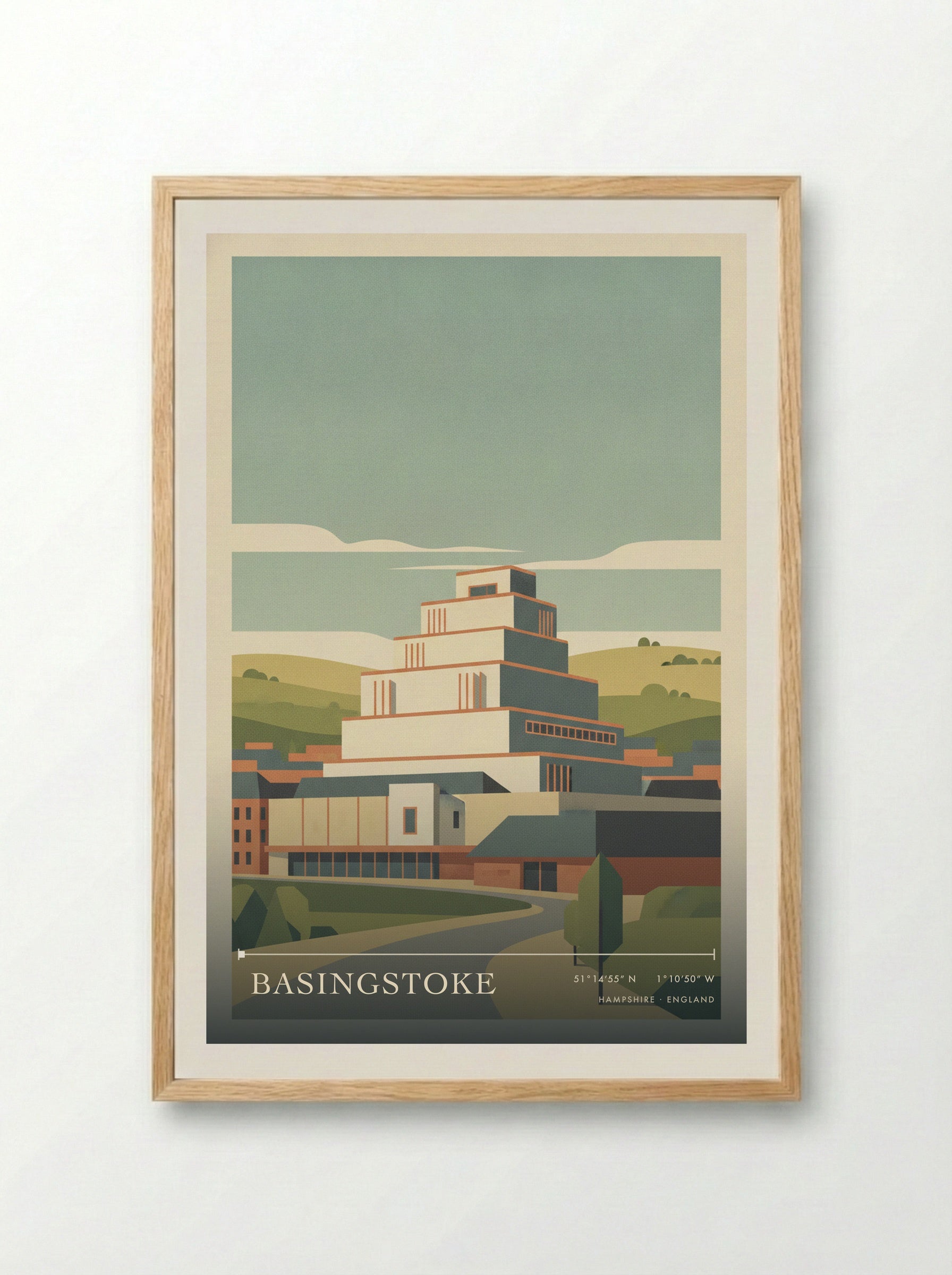 Basingstoke Hampshire England Travel Poster - Framed Print Wood