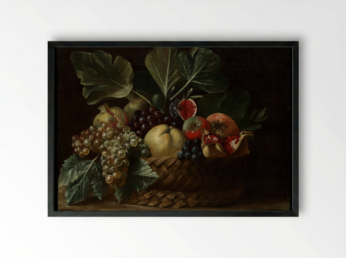 Basket of Fruit - Bartolomeo Cavarozzi - Framed Print Black