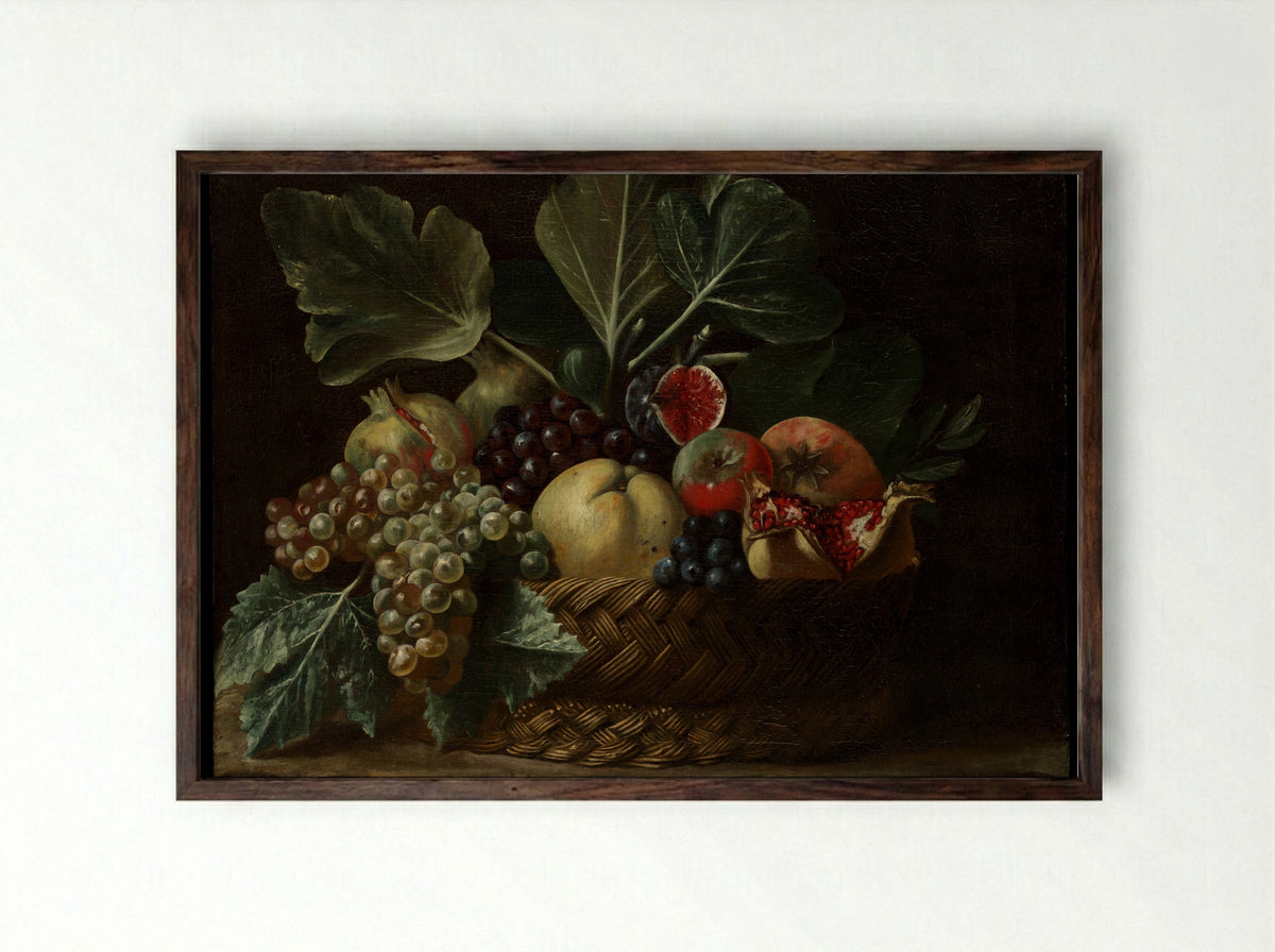 Basket of Fruit - Bartolomeo Cavarozzi - Framed Print Dark Wood
