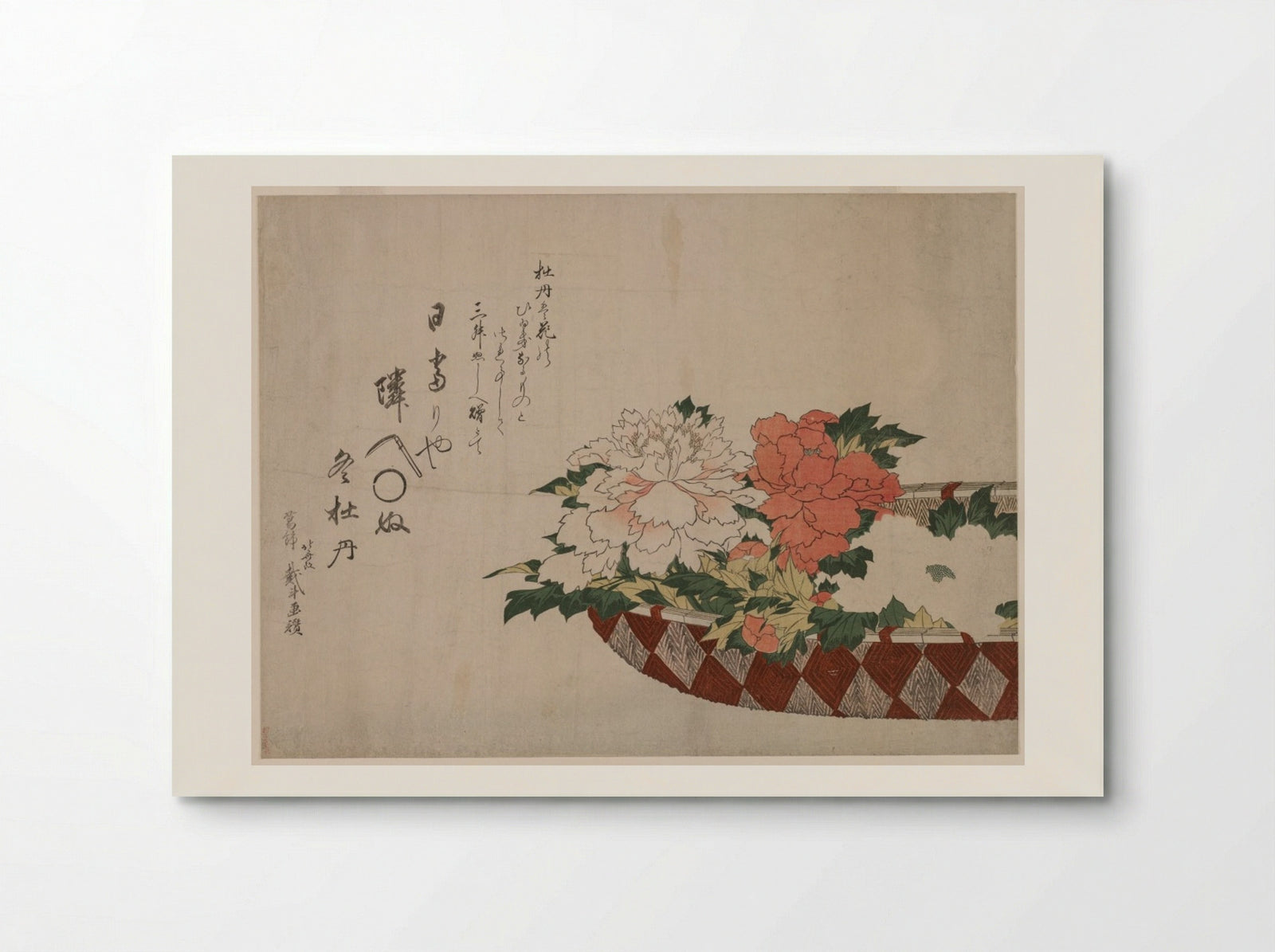 Basket of Peonies - Katsushika Hokusai