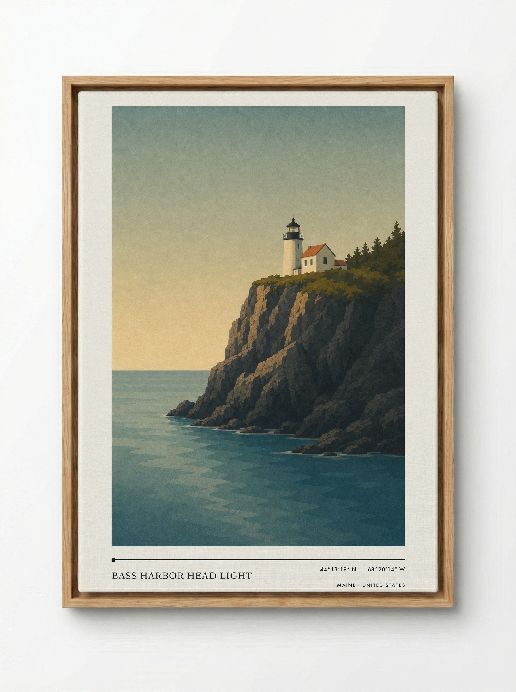 Bass Harbor Head Light Travel Poster Artwork - Framed Canvas Wood