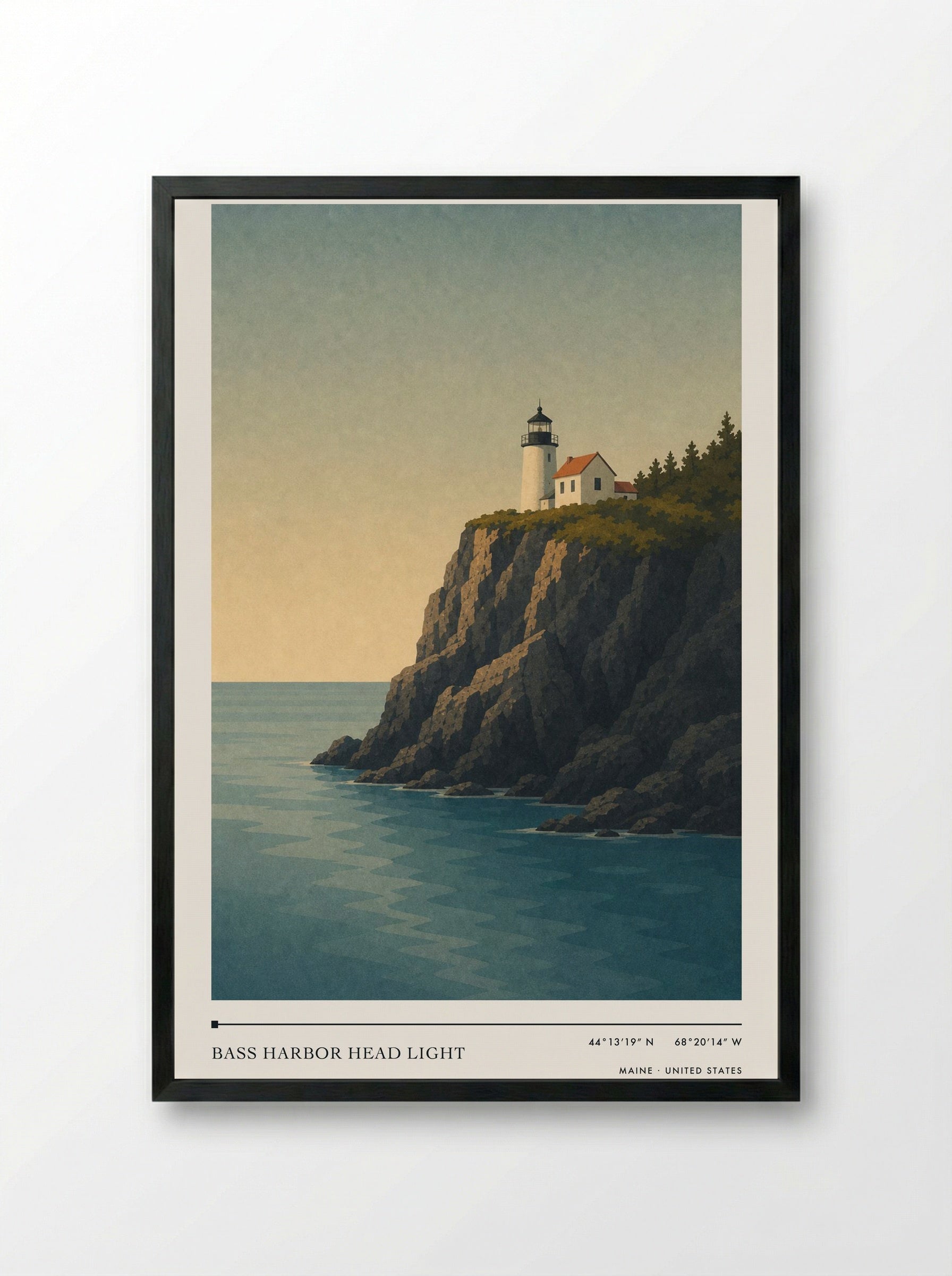 Bass Harbor Head Light Travel Poster Artwork - Framed Print Black