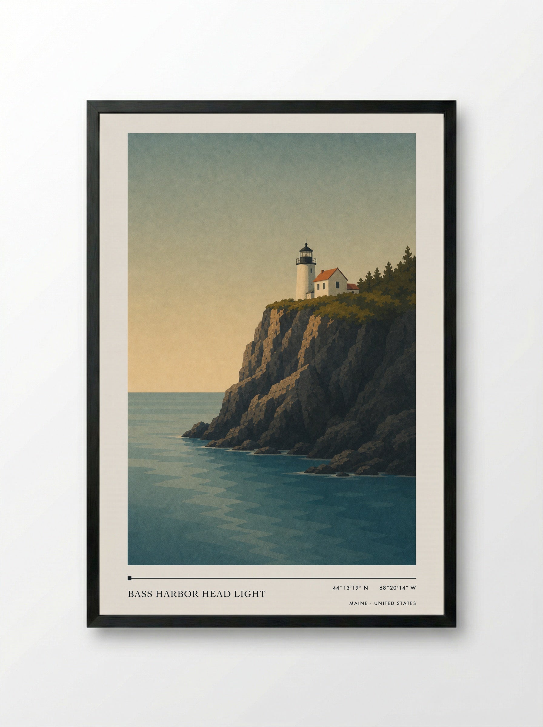Bass Harbor Head Light Travel Poster Artwork - Framed Print Black