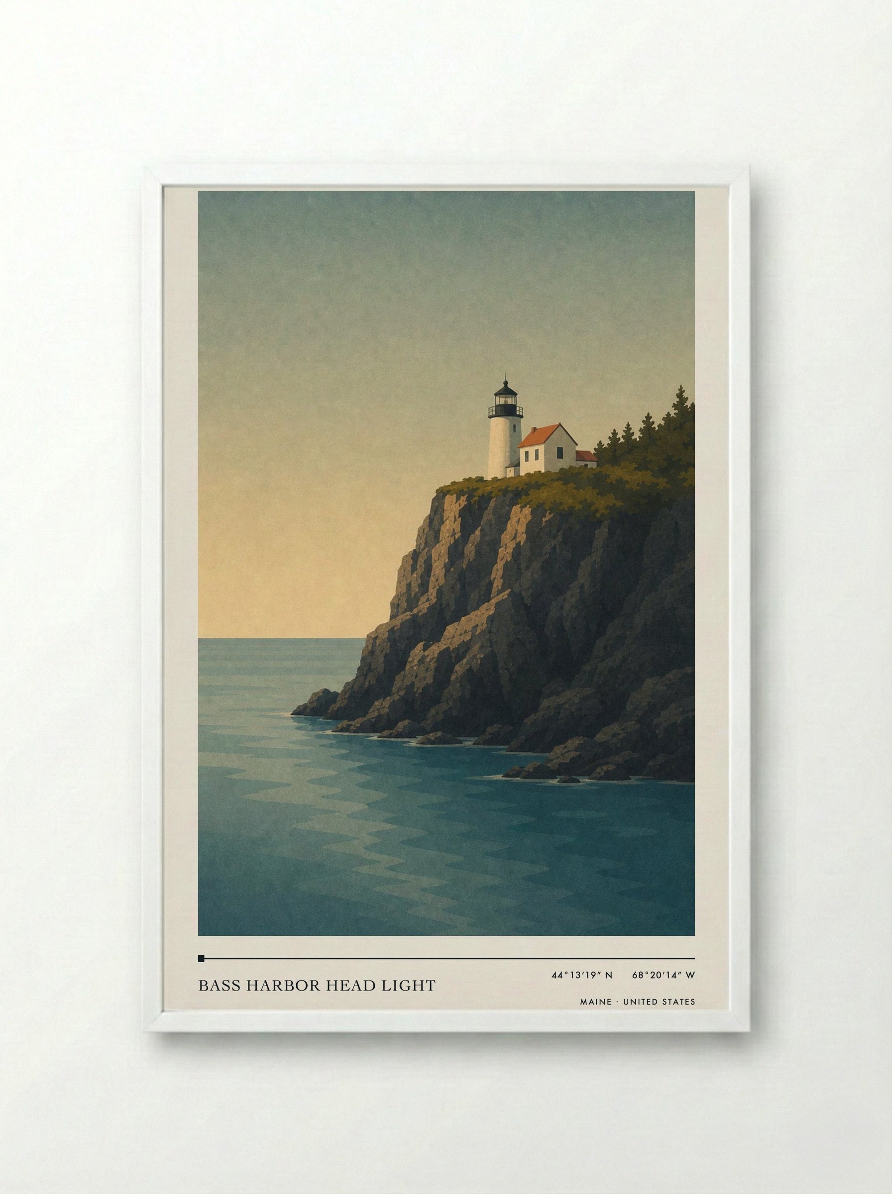 Bass Harbor Head Light Travel Poster Artwork - Framed Print White
