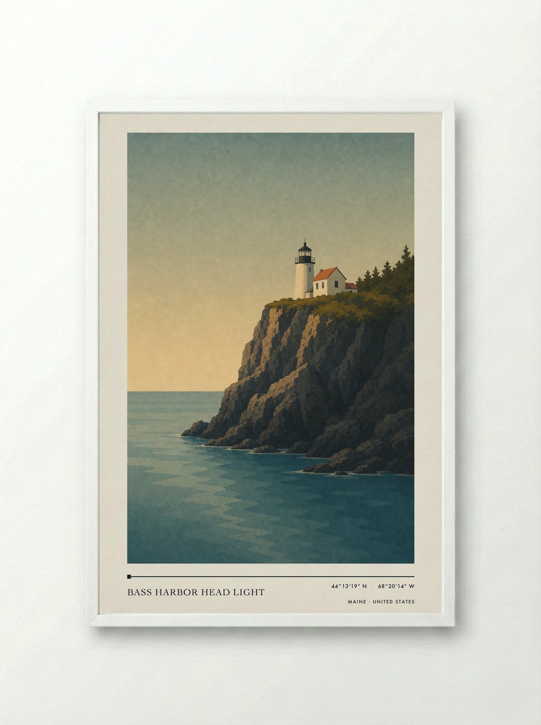 Bass Harbor Head Light Travel Poster Artwork - Framed Print White