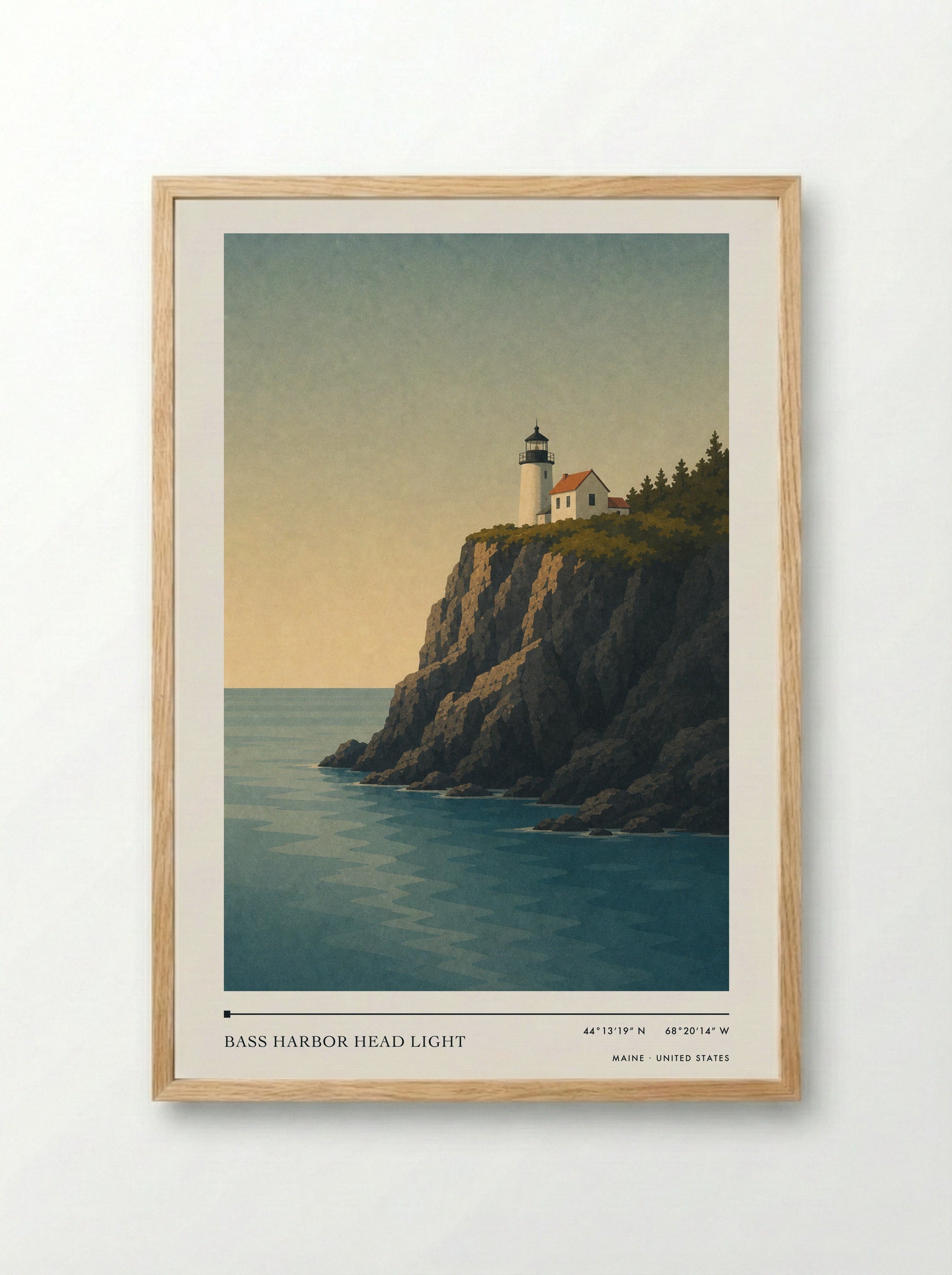 Bass Harbor Head Light Travel Poster Artwork - Framed Print Wood