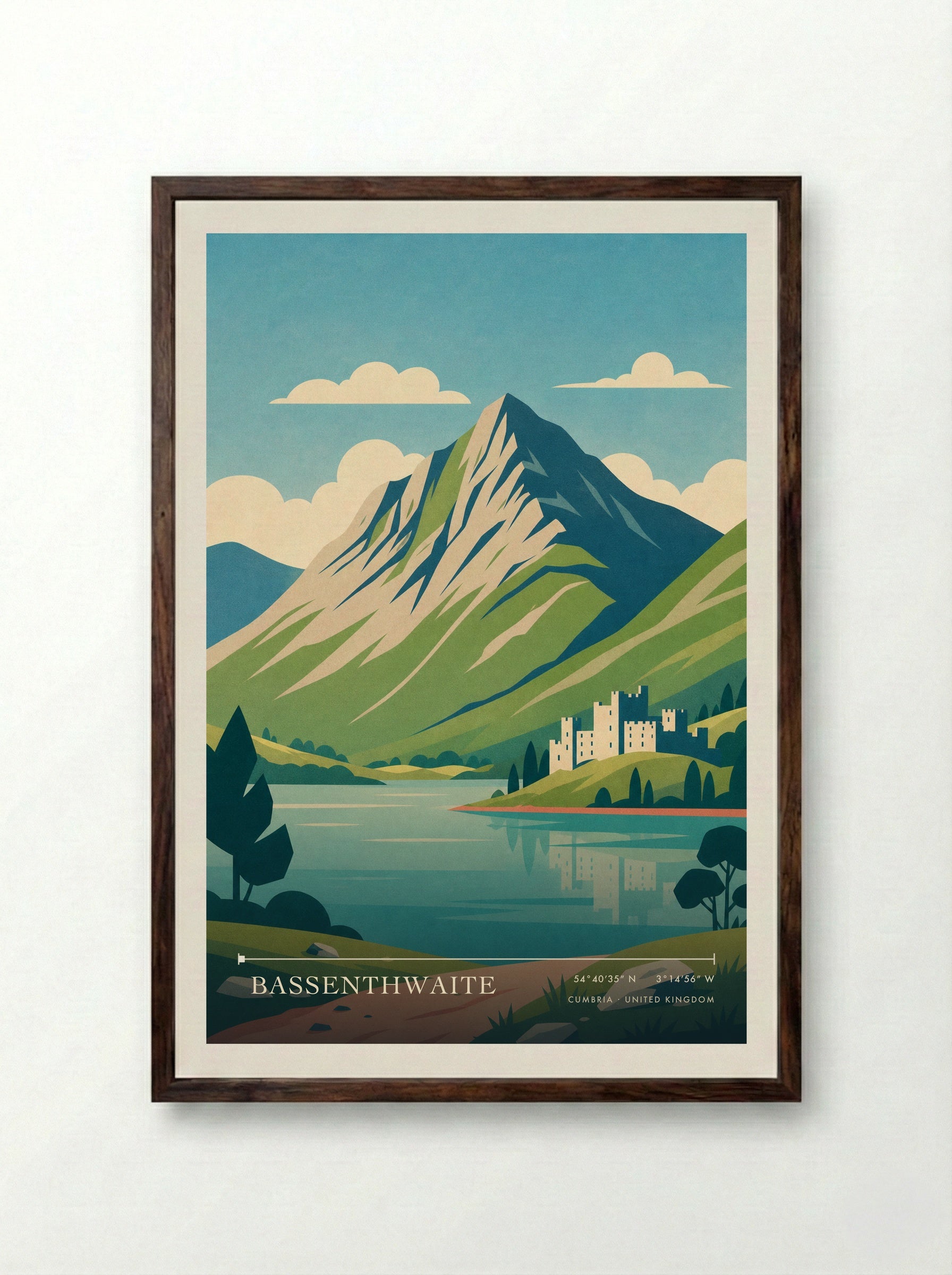 Bassenthwaite Cumbria United Kingdom Travel Poster - Framed Print Dark Wood
