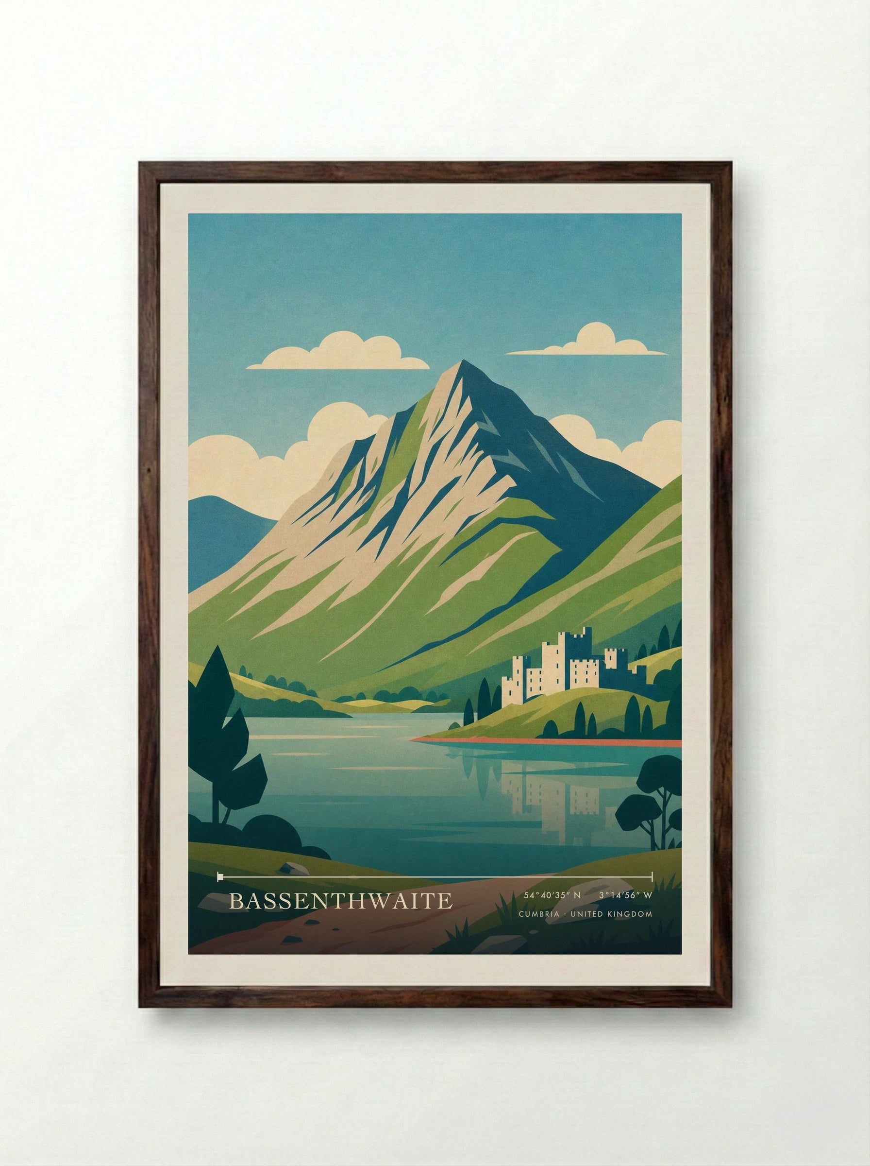 Bassenthwaite Cumbria United Kingdom Travel Poster - Framed Print Dark Wood