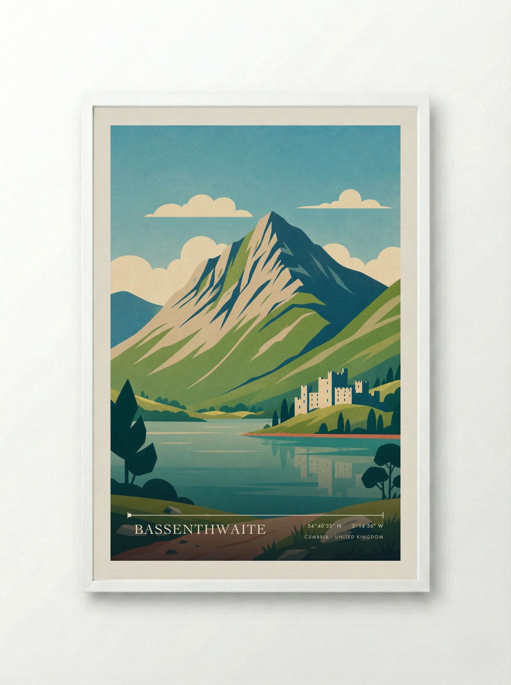Bassenthwaite Cumbria United Kingdom Travel Poster - Framed Print White