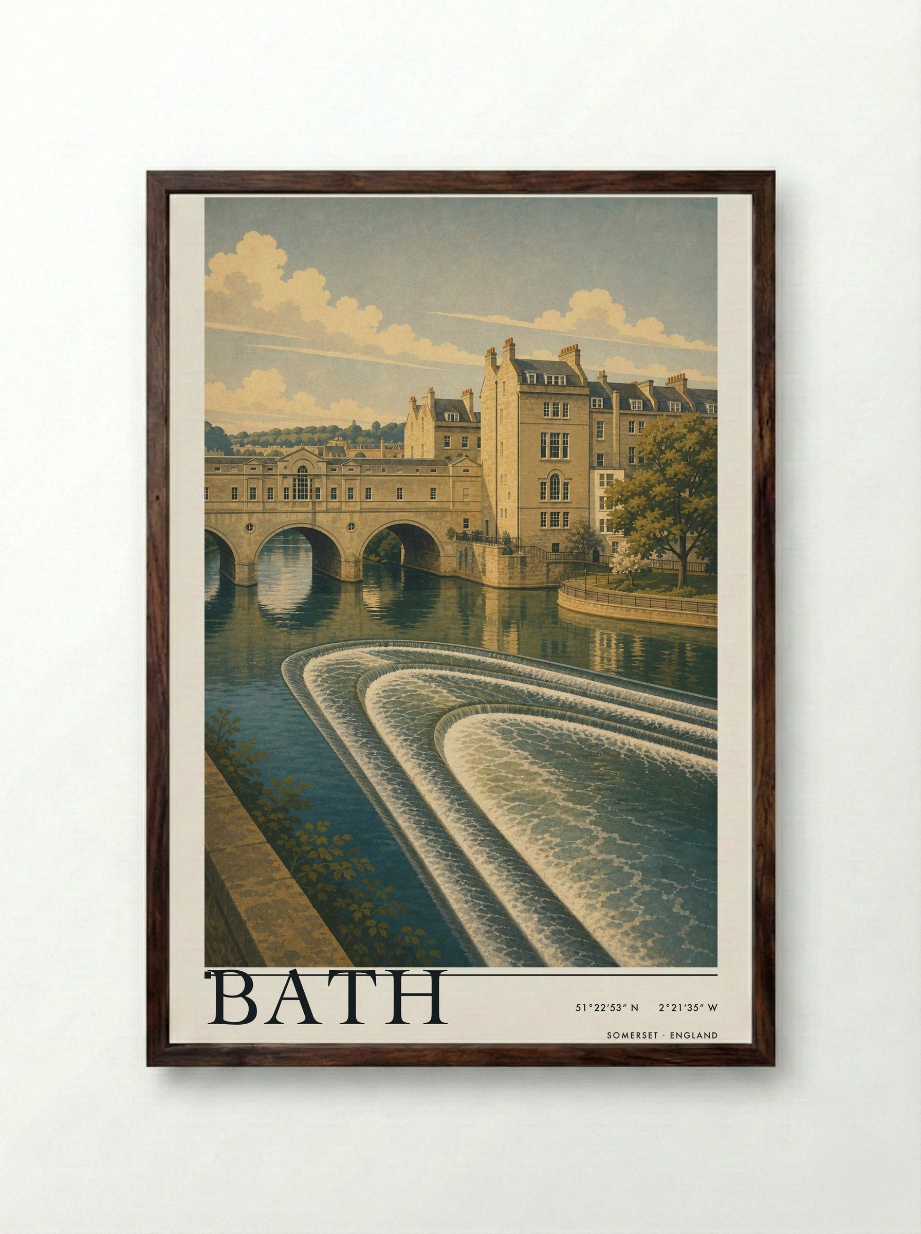 Bath Somerset England Travel Poster - Framed Print Dark Wood