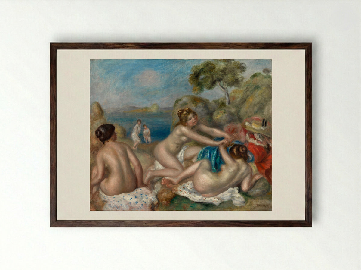 Bathers Playing with a Crab - Pierre-Auguste Renoir - Framed Print Dark Wood