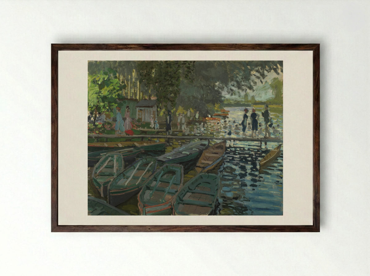 Bathers at La Grenouillère - Claude Monet - Framed Print Dark Wood