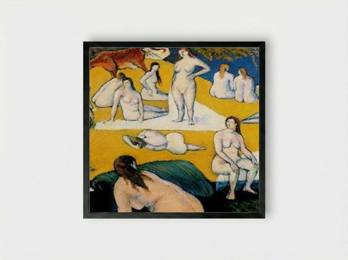 Bathers with Red Cow - Émile Bernard - Framed Print Black