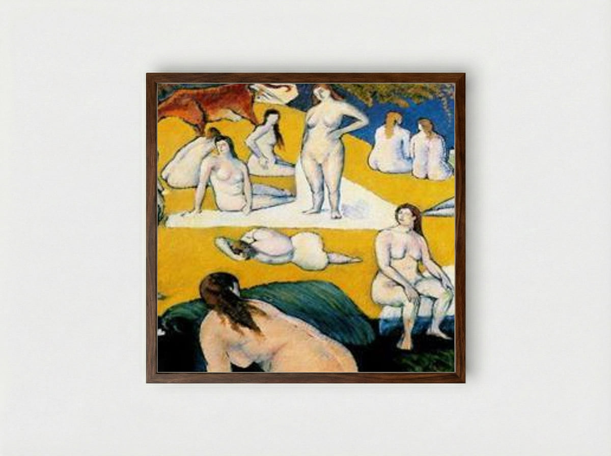 Bathers with Red Cow - Émile Bernard - Framed Print Dark Wood