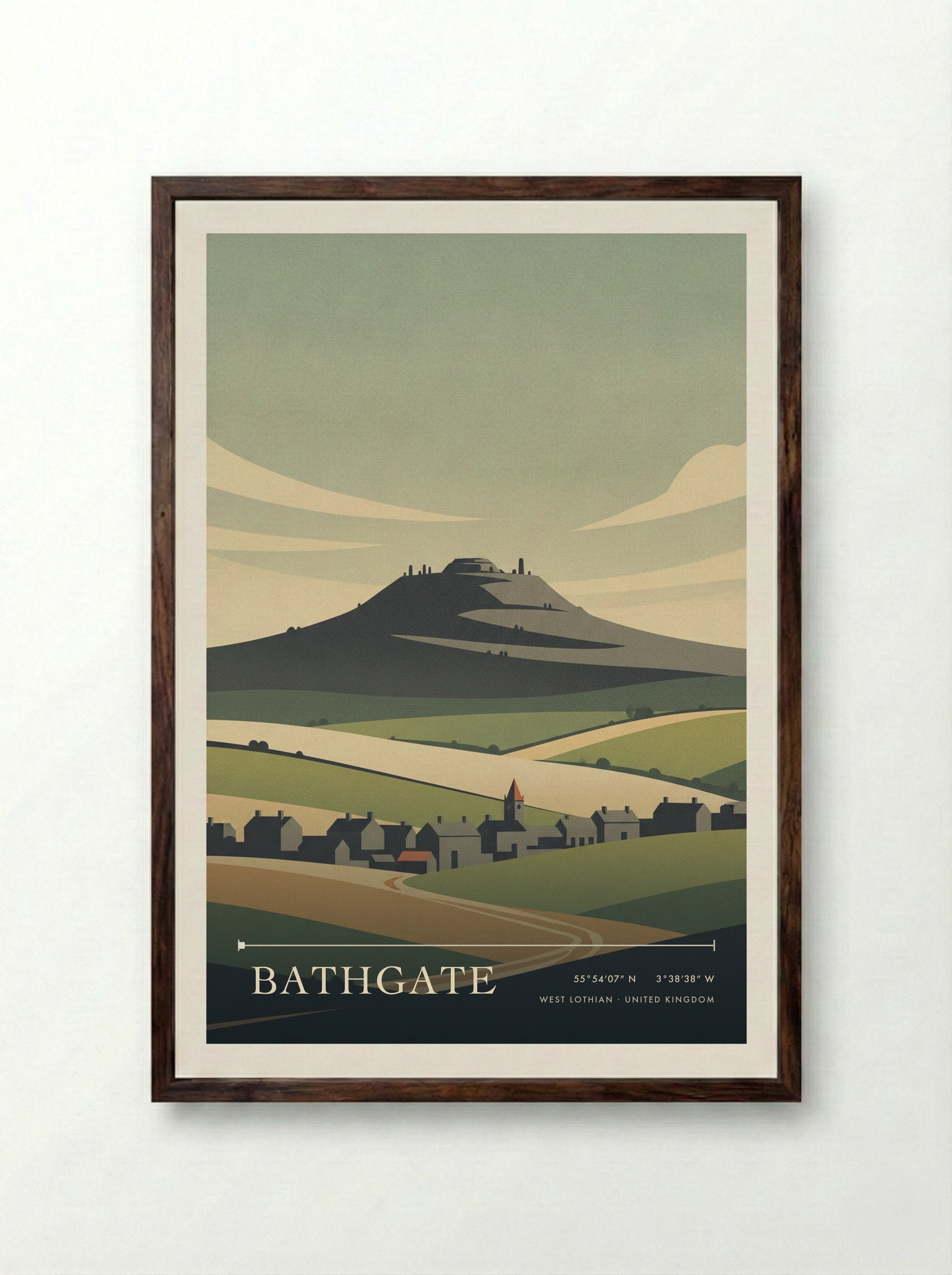 Bathgate West Lothian United Kingdom Travel Poster - Framed Print Dark Wood