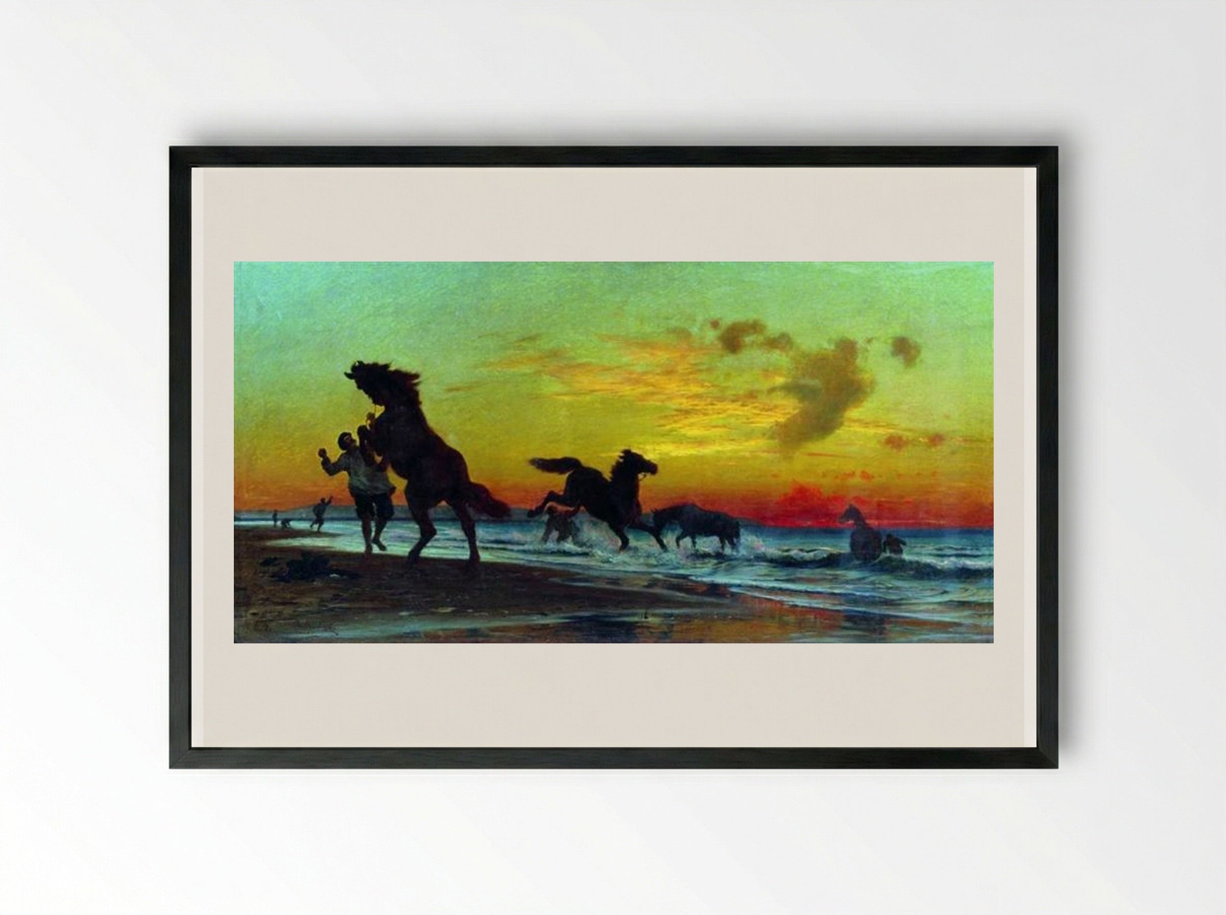 Bathing Horses - Volodymyr Orlovsky - Framed Print Black