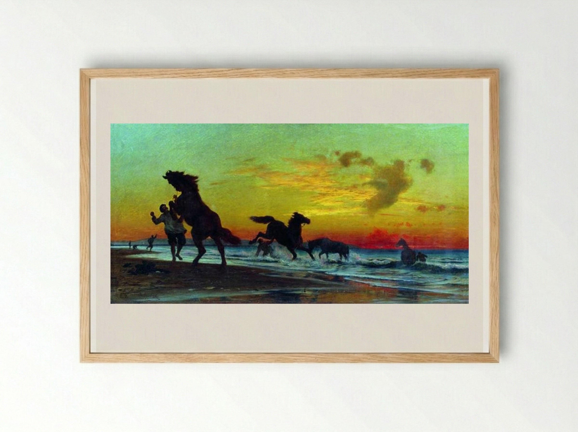 Bathing Horses - Volodymyr Orlovsky - Framed Print Wood
