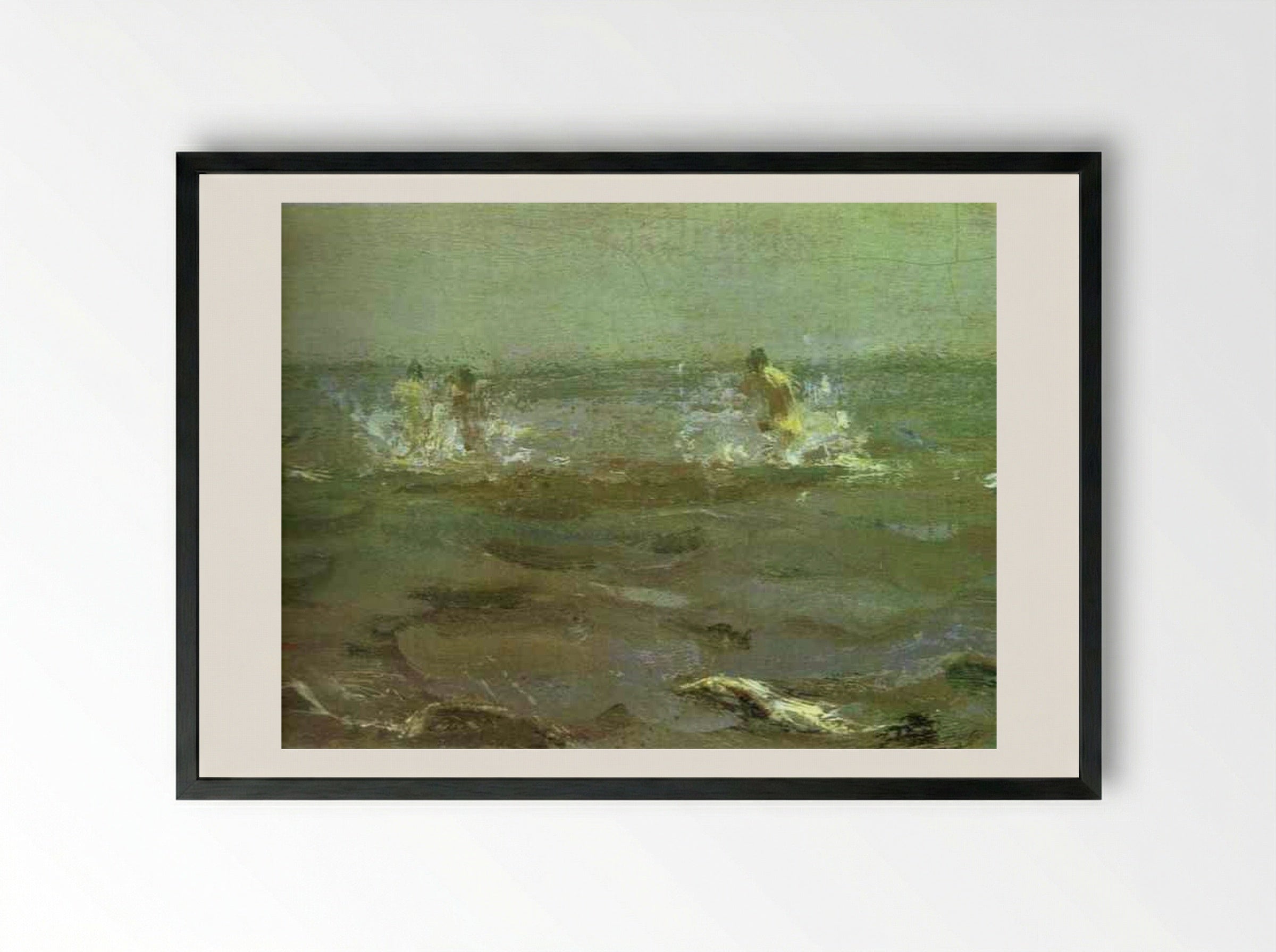 Bathing a Horse - Valentin Serov - Framed Print Black