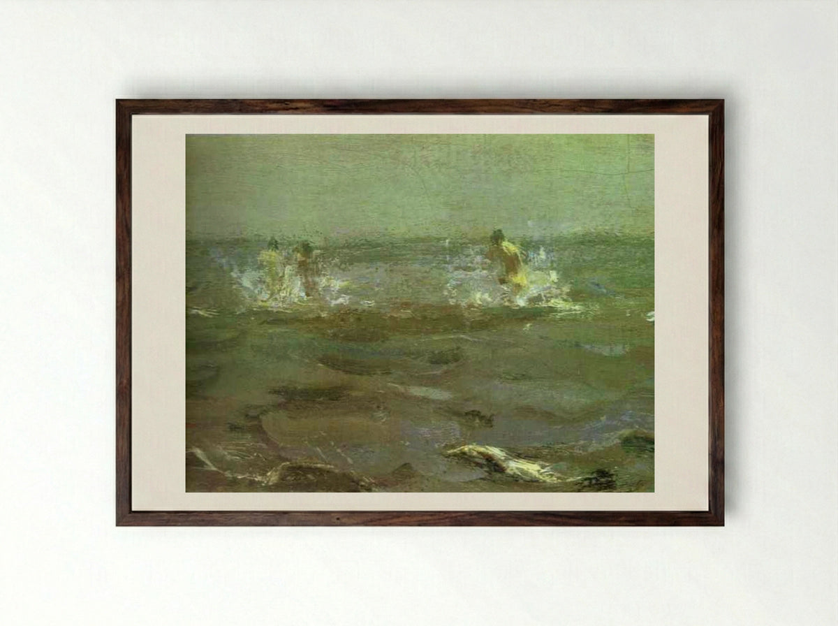 Bathing a Horse - Valentin Serov - Framed Print Dark Wood