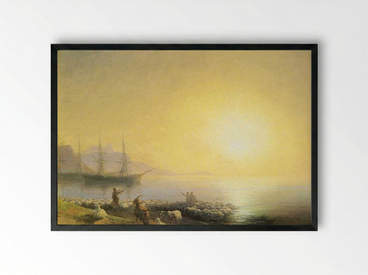 Bathing of Sheep - Ivan Aivazovsky - Framed Print Black