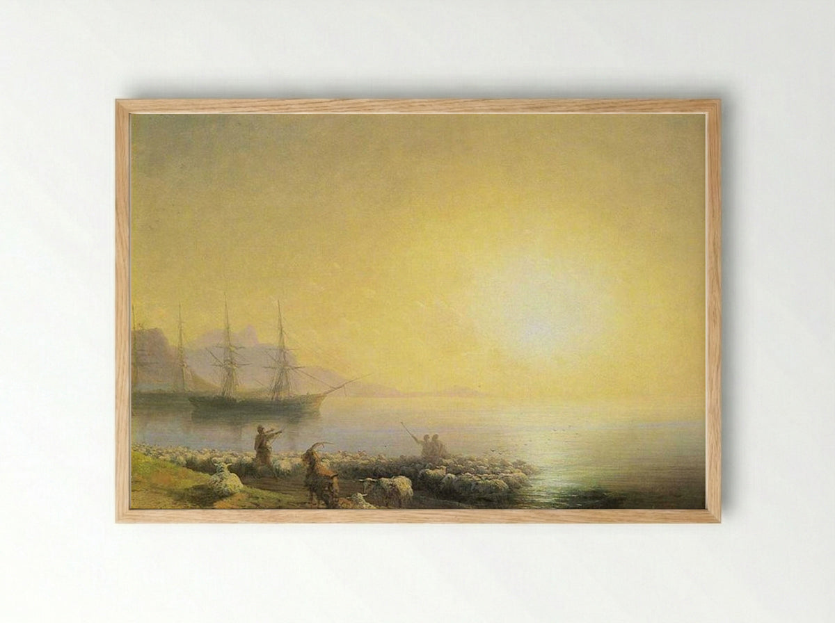 Bathing of Sheep - Ivan Aivazovsky - Framed Print Wood