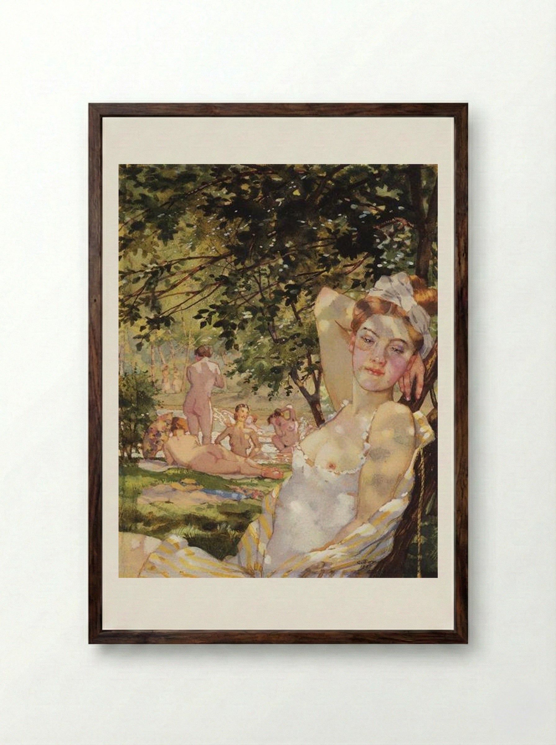 Bathings in the Sun - Konstantin Somov - Framed Print Dark Wood