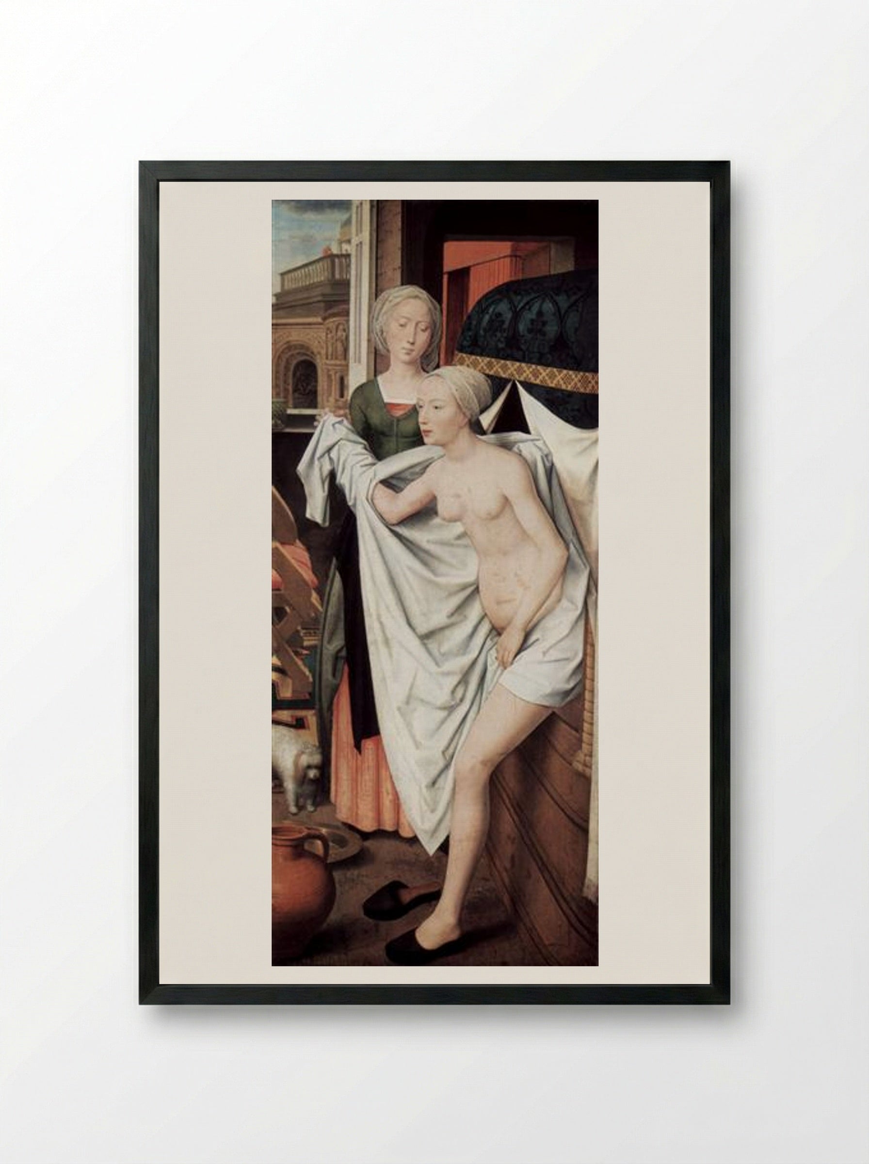 Bathsheba at her Bath - Hans Memling - Framed Print Black