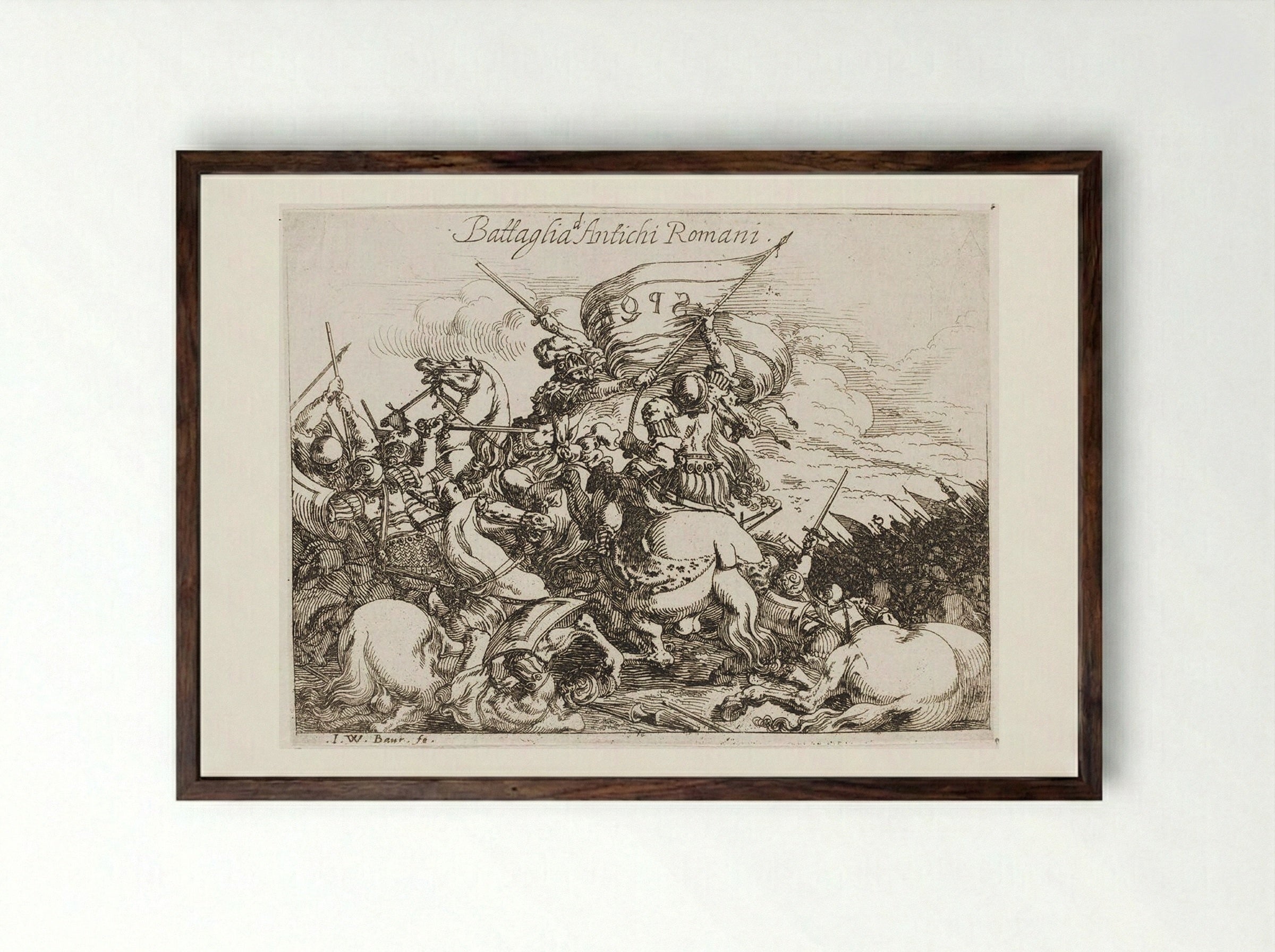 Battaglia d'Antichi Romani - Johann Wilhelm Baur - Framed Print Dark Wood
