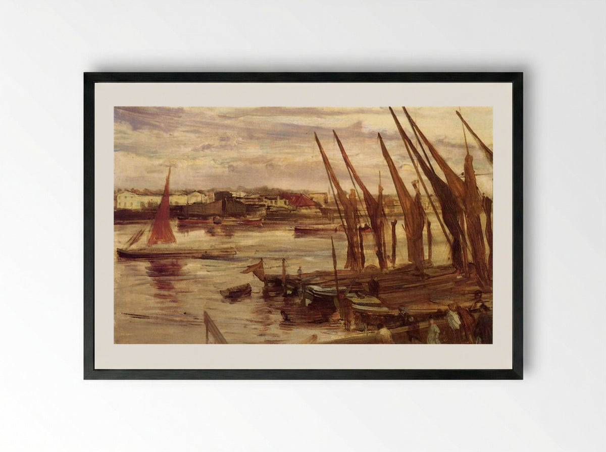 Battersea Reach - James McNeill Whistler - Framed Print Black