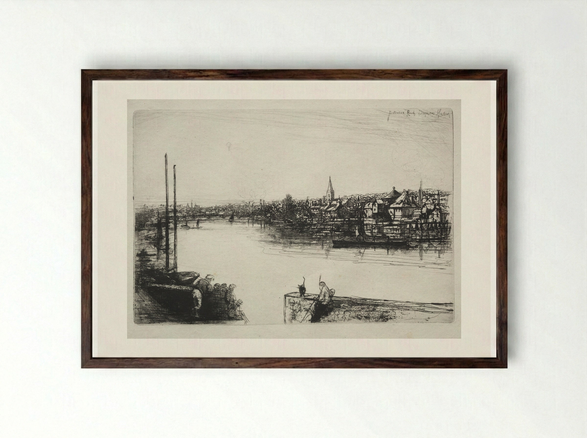 Battersea Reach - Francis Seymour Haden - Framed Print Dark Wood