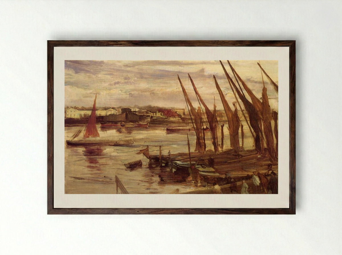 Battersea Reach - James McNeill Whistler - Framed Print Dark Wood