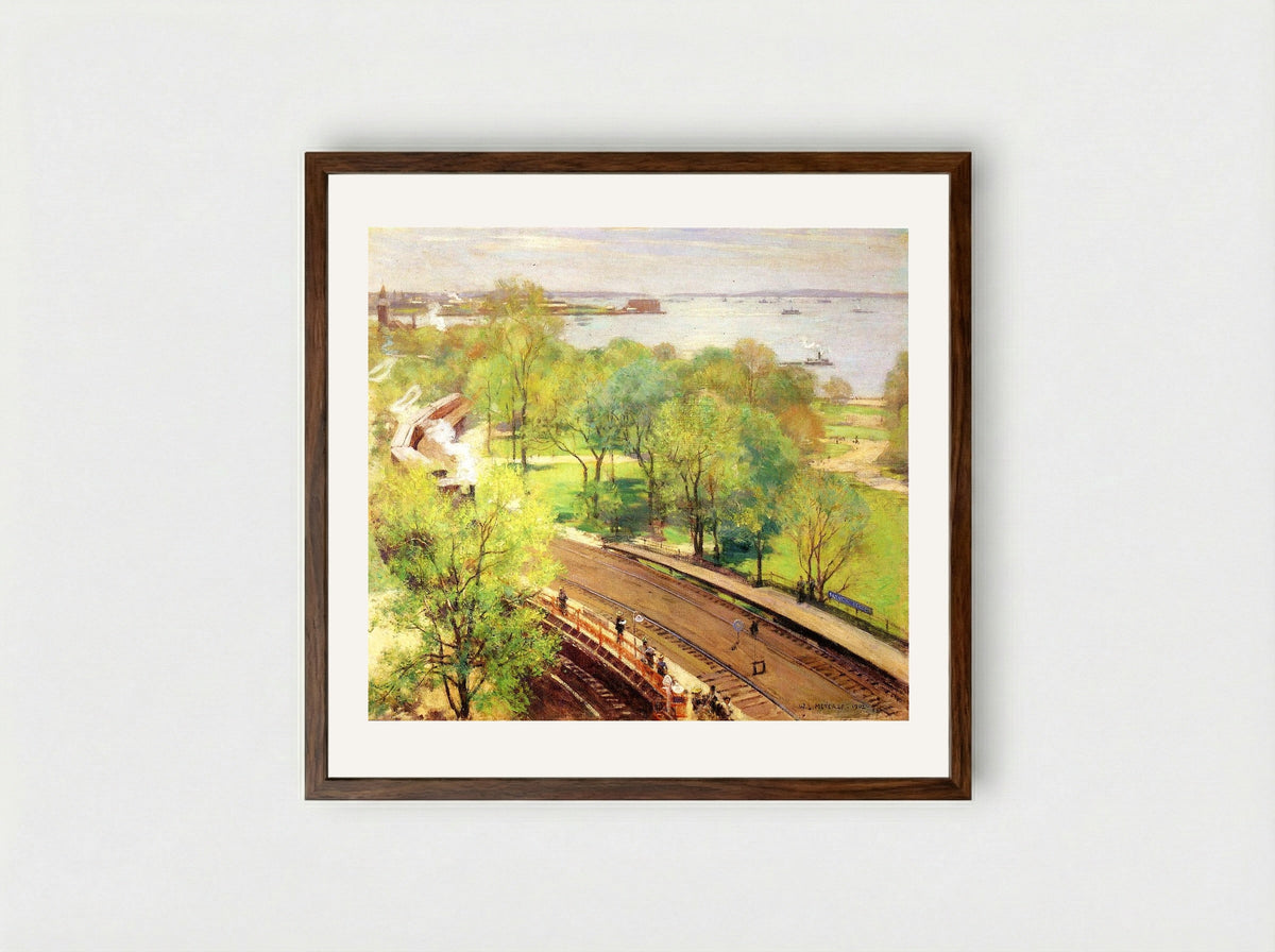 Battery Park, Spring - Willard Metcalf - Framed Print Dark Wood