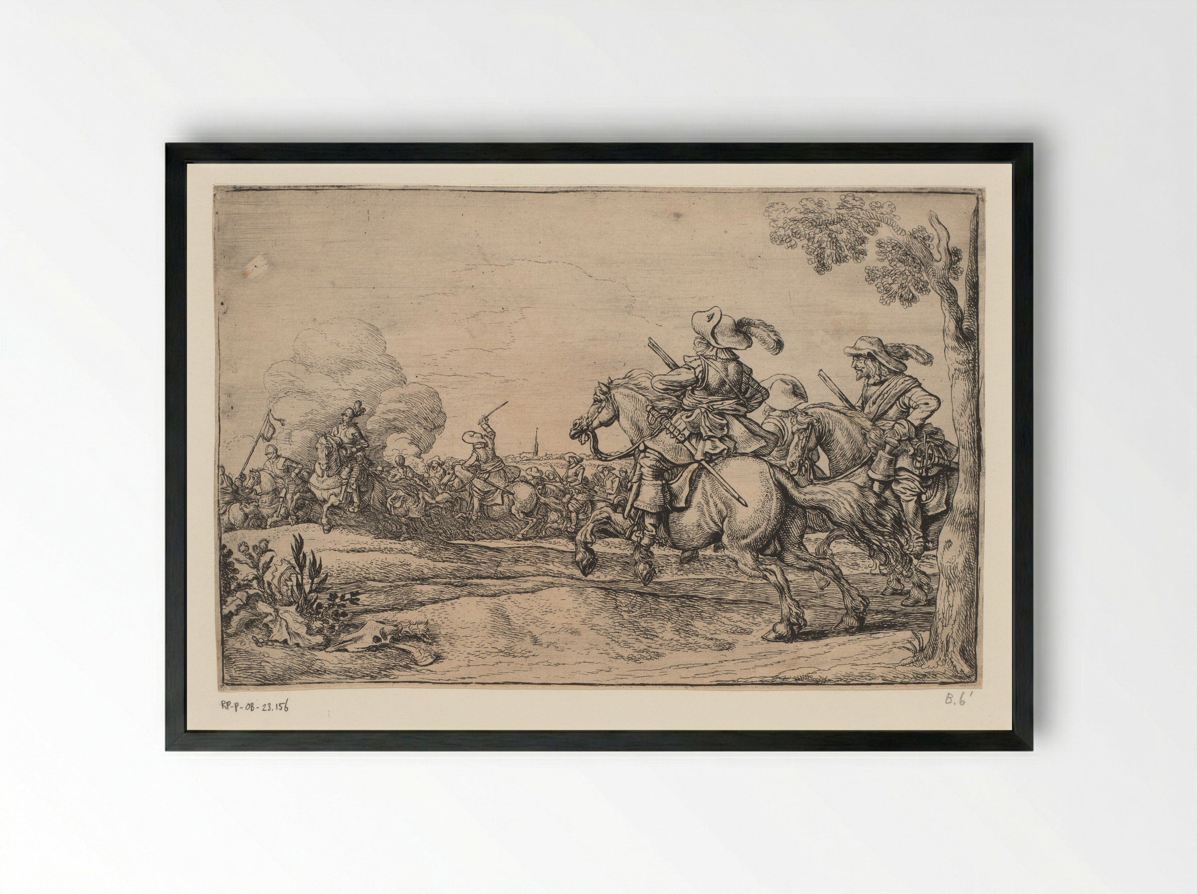 Battle Scene with Three Galloping Horsemen - Jan Martens de Jonge - Framed Print Black