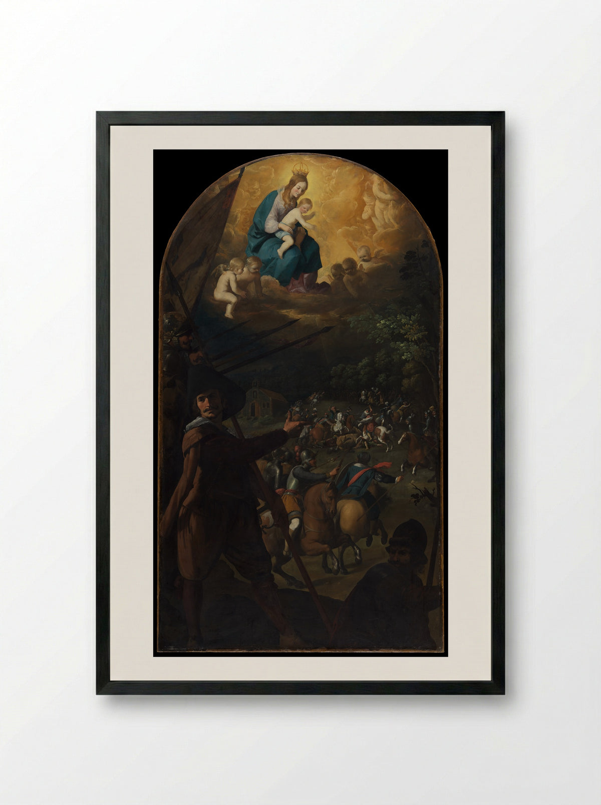 Battle between Christians and Muslims at El Sotillo - Francisco de Zurbarán - Framed Print Black