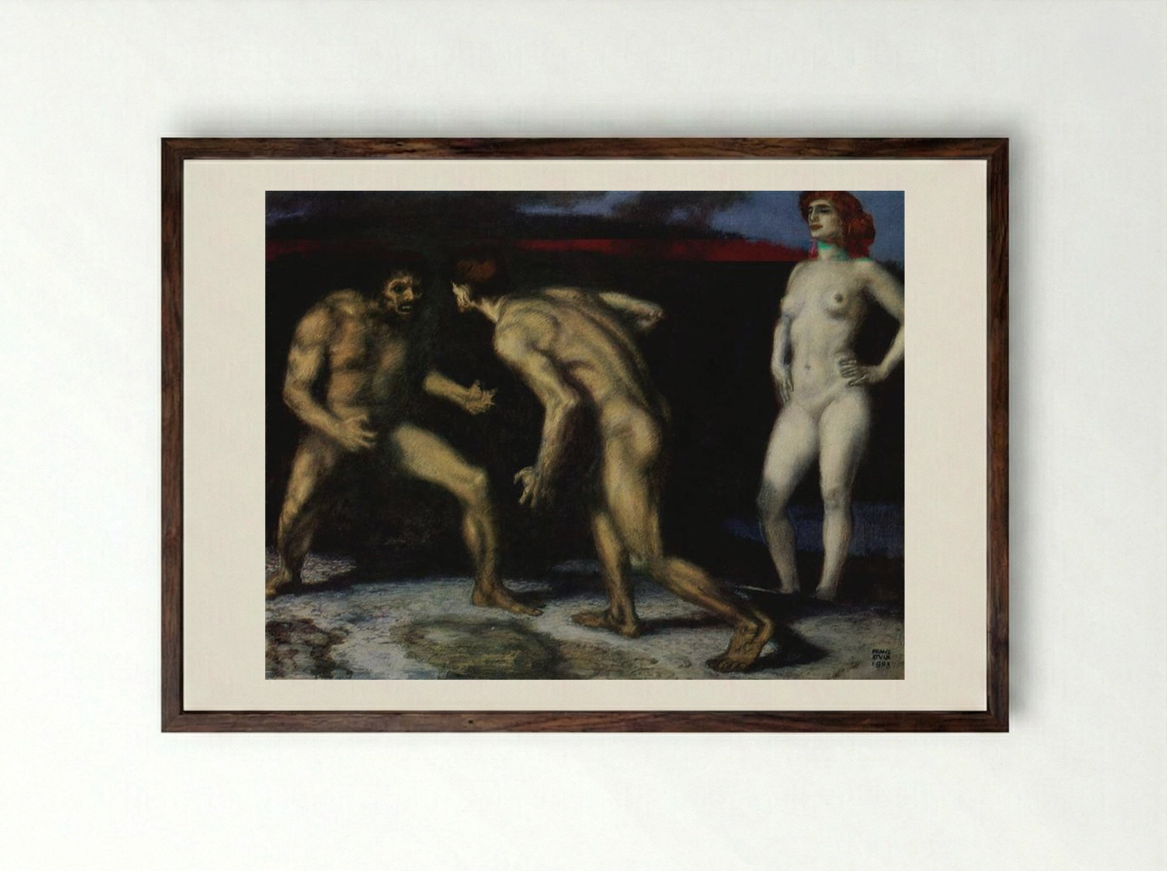 Battle for a Woman - Franz von Stuck - Framed Print Dark Wood