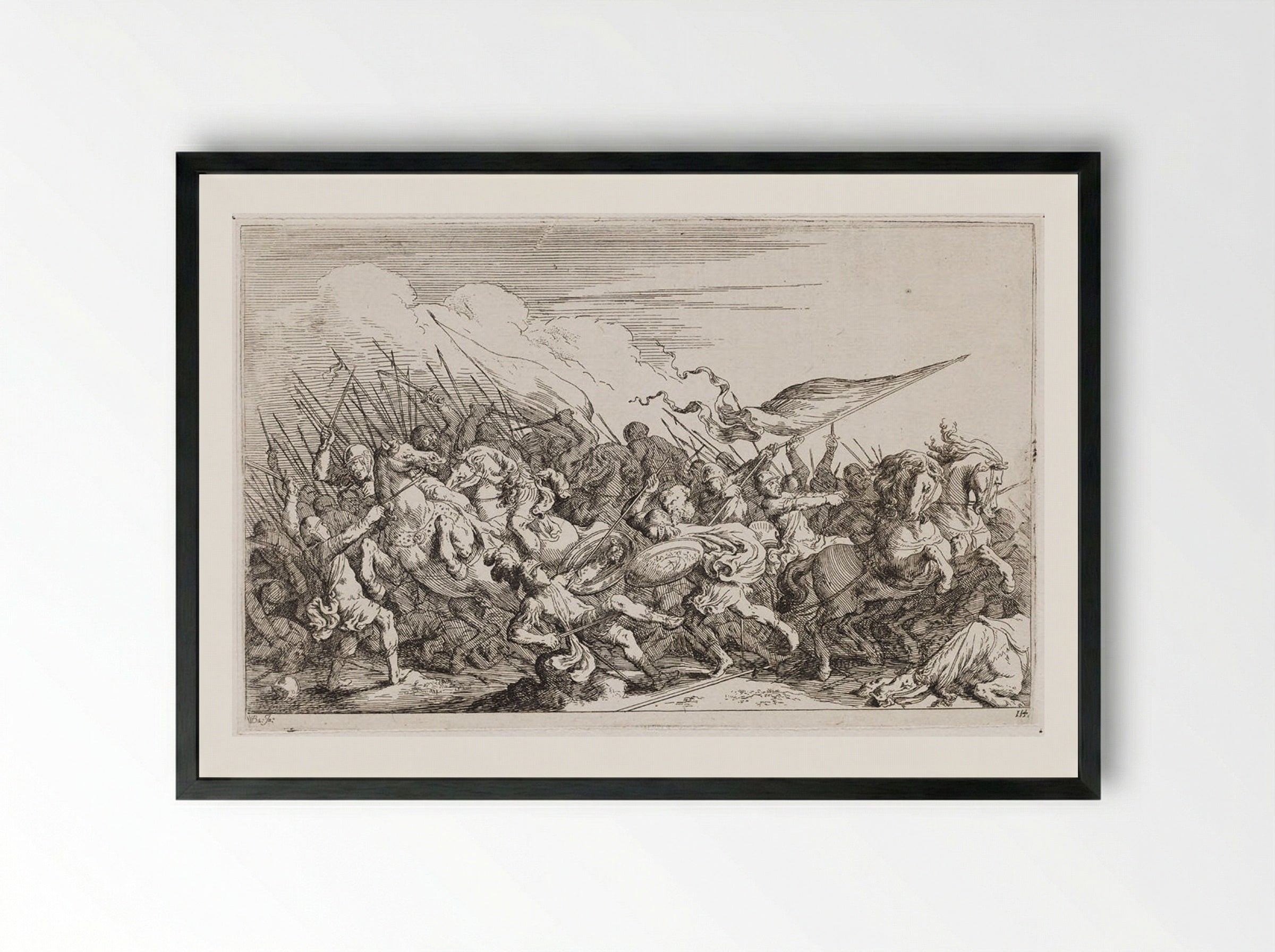 Battle of Achilles and Cycnus - Johann Wilhelm Baur - Framed Print Black