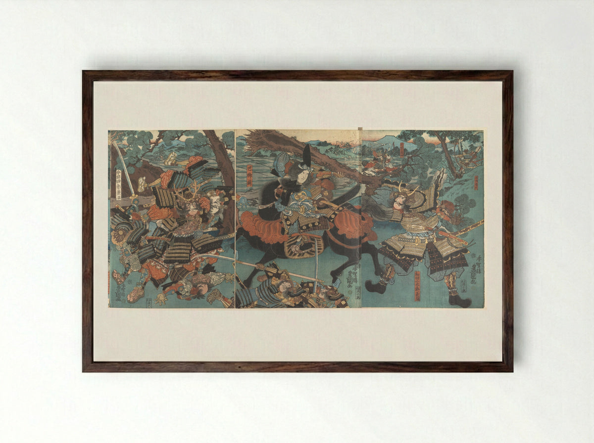 Battle of Awazugahara - Utagawa Kunisada - Framed Print Dark Wood