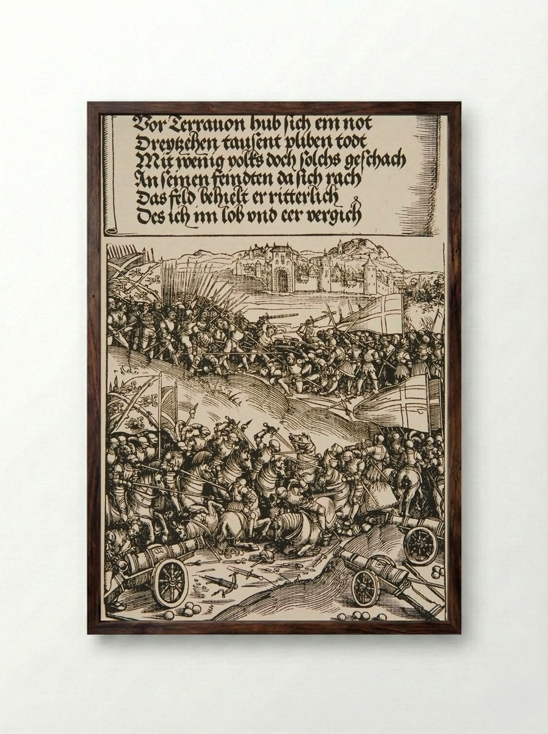 Battle of Guinegate - Wolf Traut - Framed Print Dark Wood