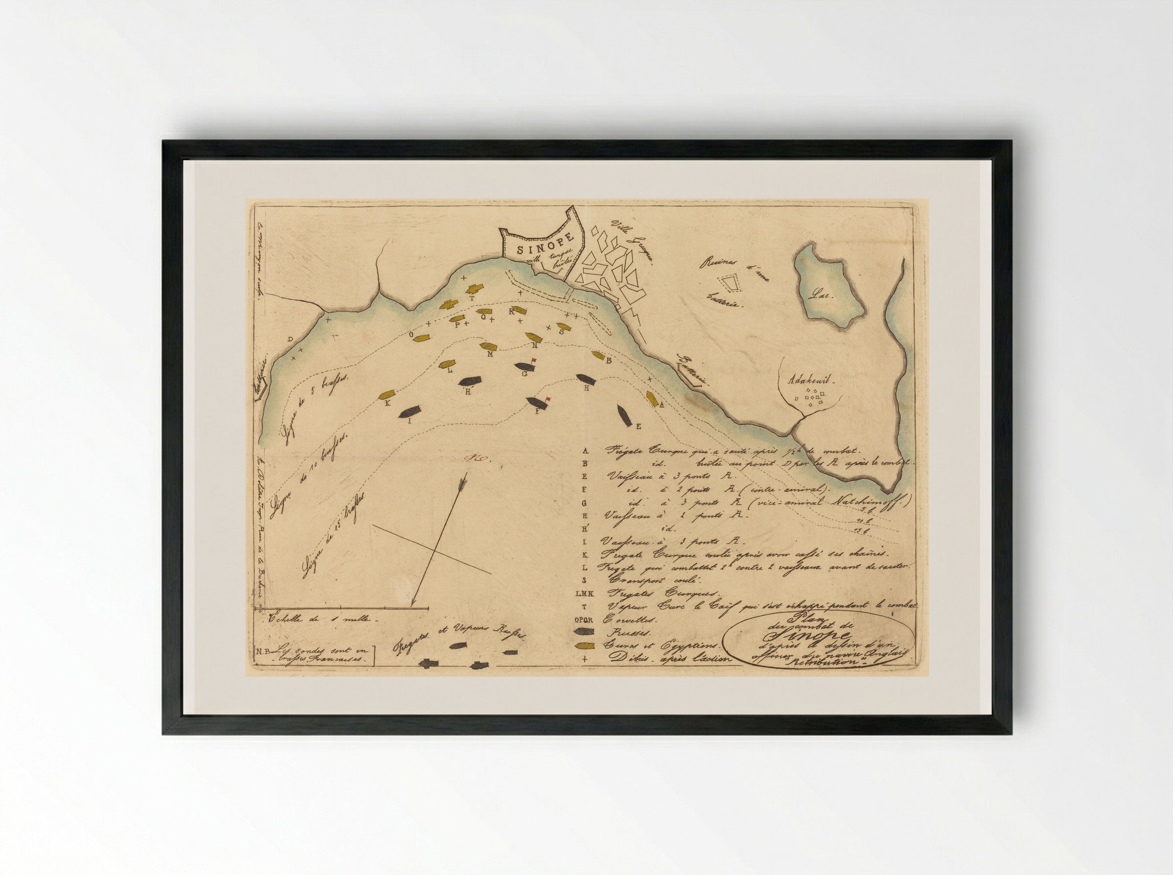 Battle of Sinope, plan - Charles Meryon - Framed Print Black