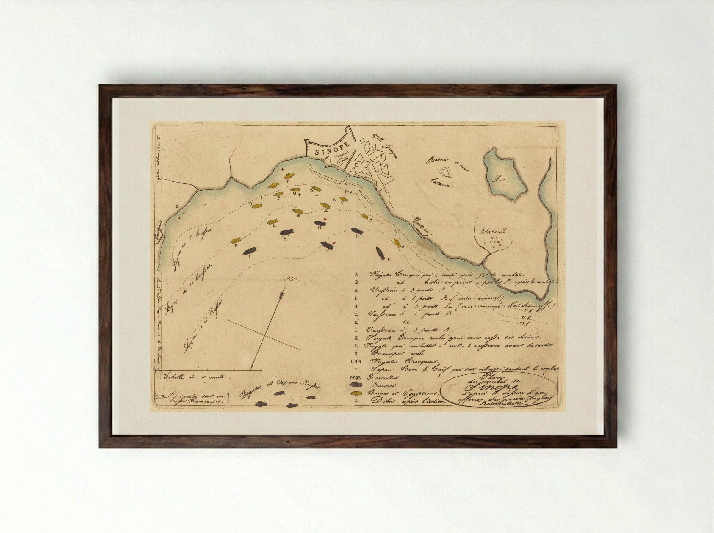 Battle of Sinope, plan - Charles Meryon - Framed Print Dark Wood