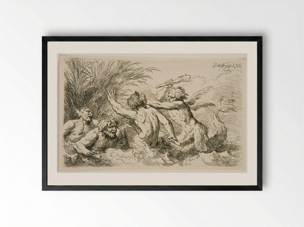 Battle of Tritons - Christian Wilhelm Ernst Dietrich - Framed Print Black