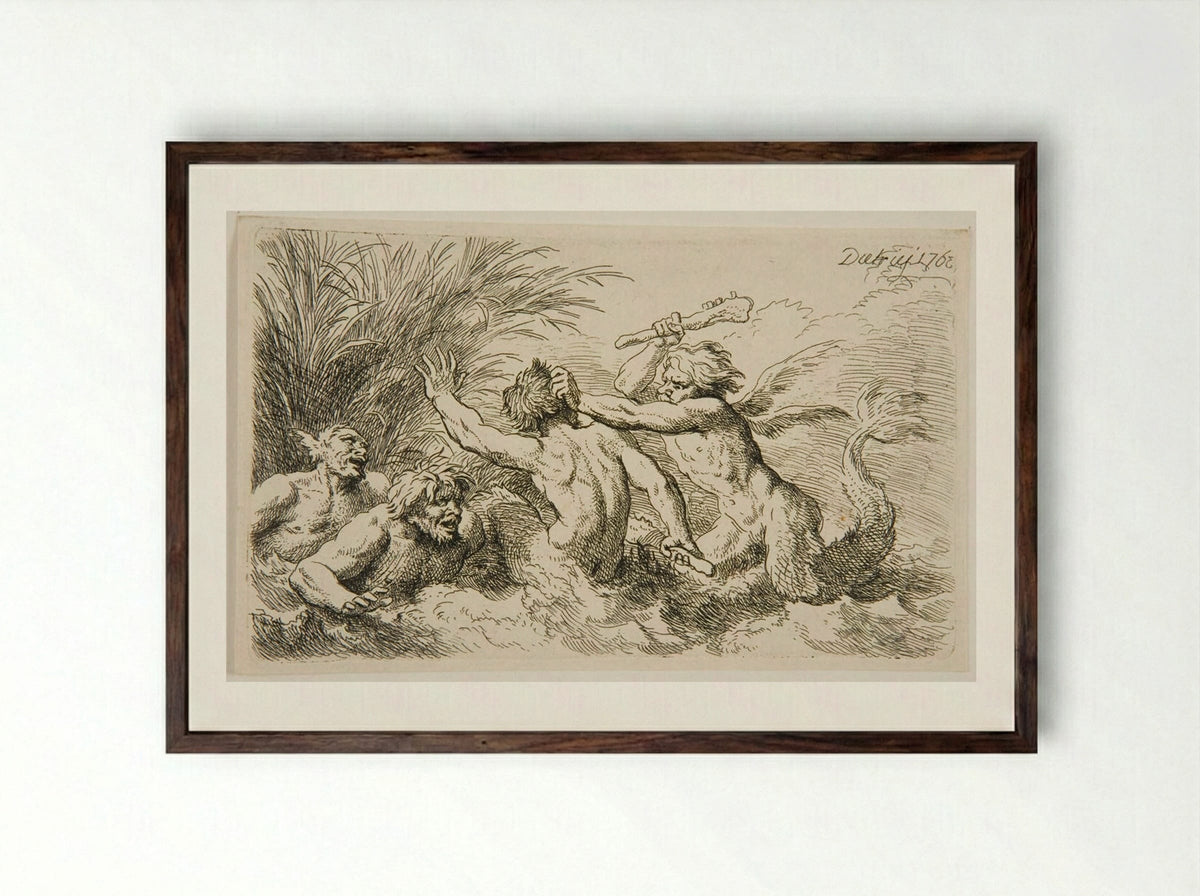 Battle of Tritons - Christian Wilhelm Ernst Dietrich - Framed Print Dark Wood